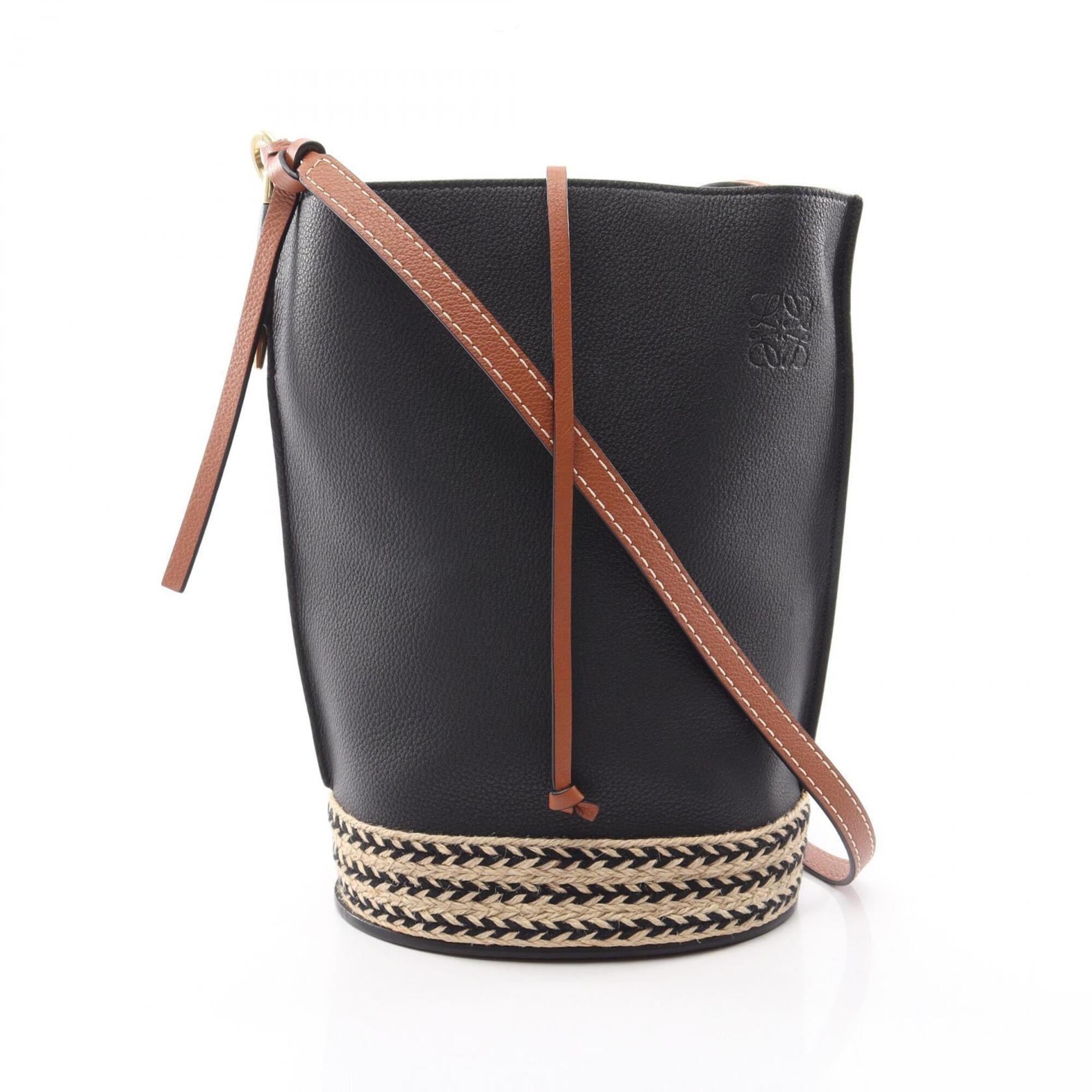 Loewe Black Brown Raffia Leather Handbag Shoulder Bag (Pre-Owned)