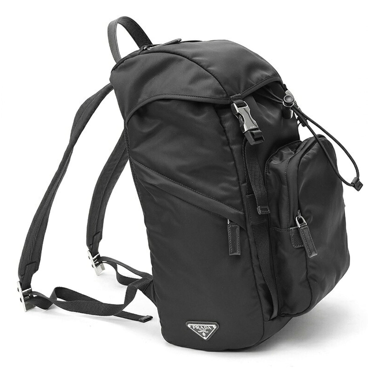 Prada Black Fabric Saffiano Triangle Leather Backpack (Pre-Owned)