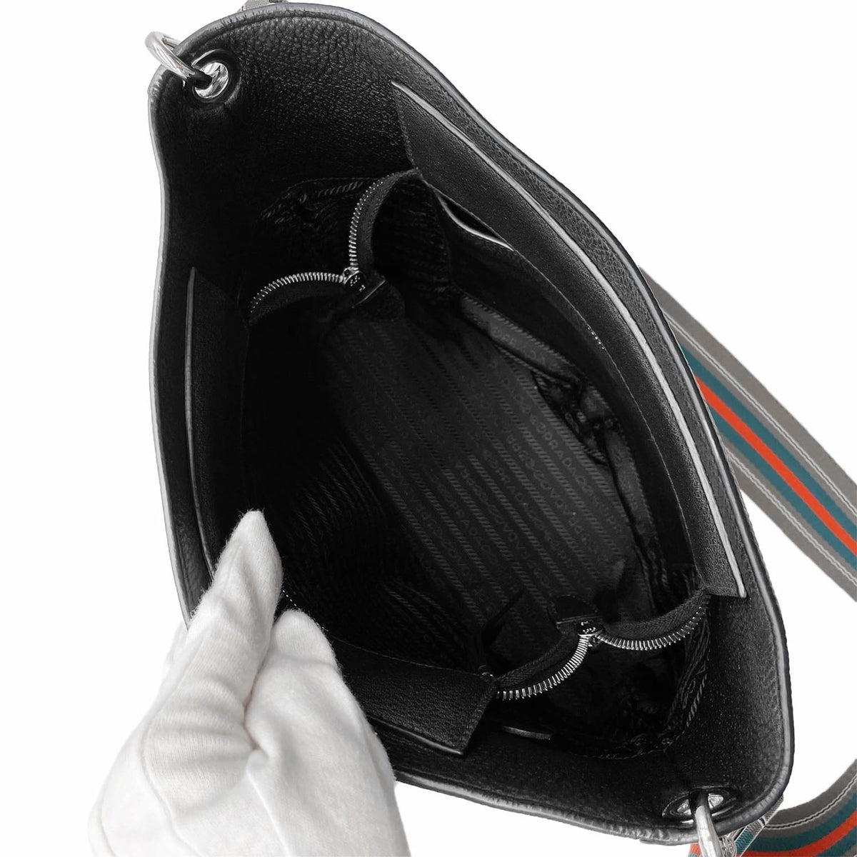 Prada Black Gray Leather Shoulder Bag (Pre-Owned)