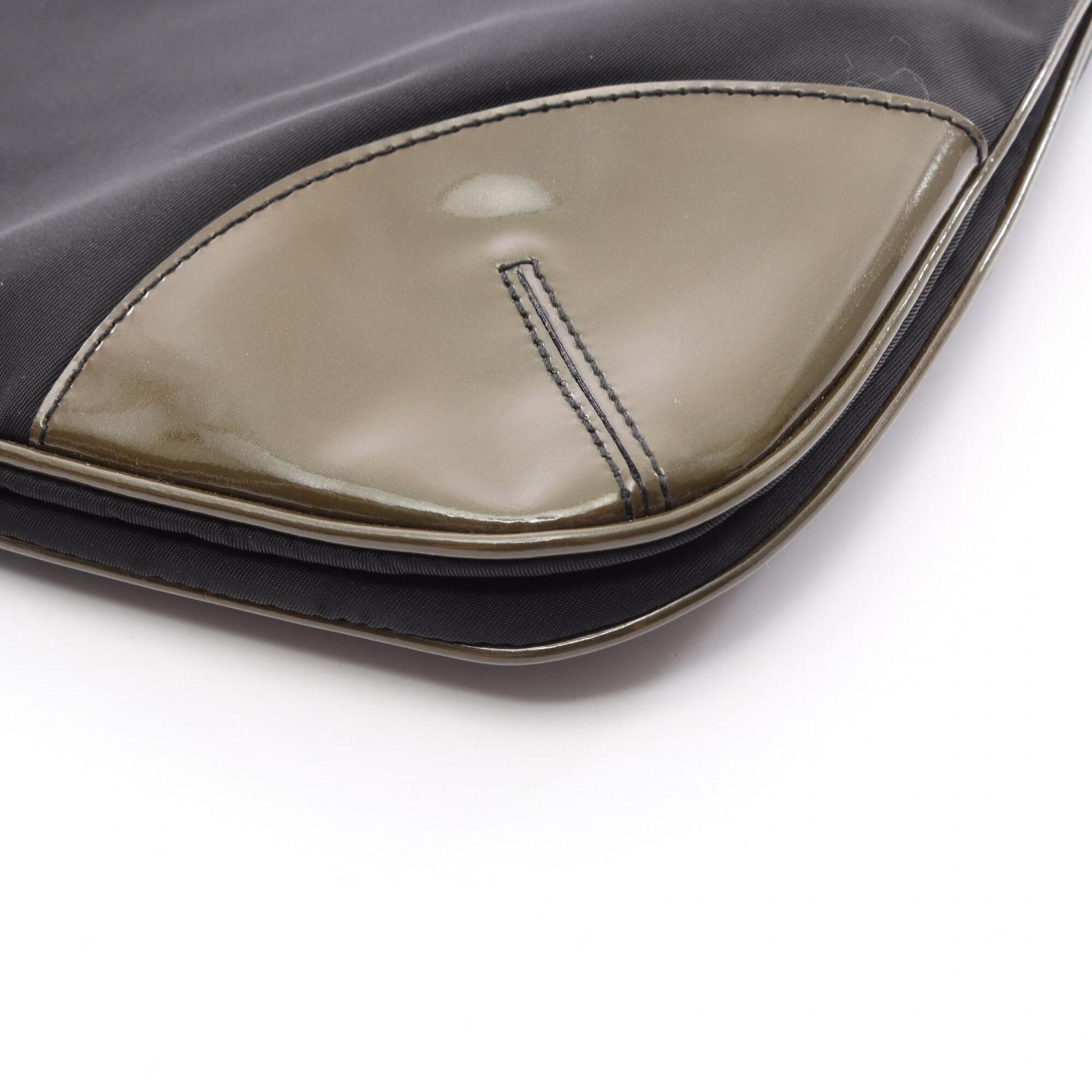 Prada Black Khaki Nylon Patent Leather Handbag Shoulder Bag (Pre-Owned)