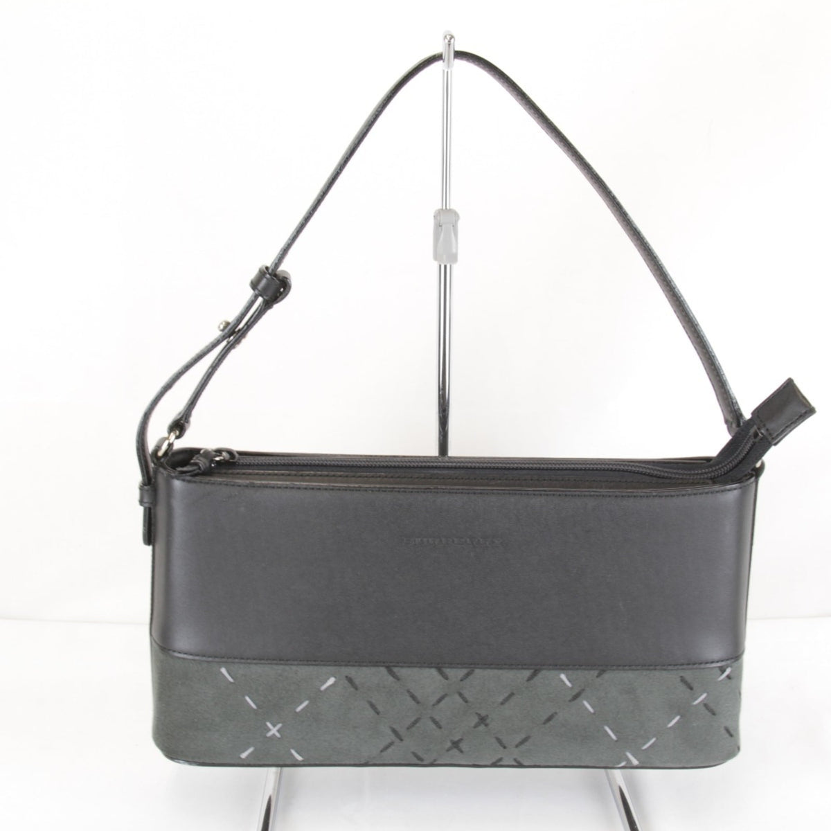 Burberry Black Gray Leather Suede Shoulder Bag (Pre-Owned)
