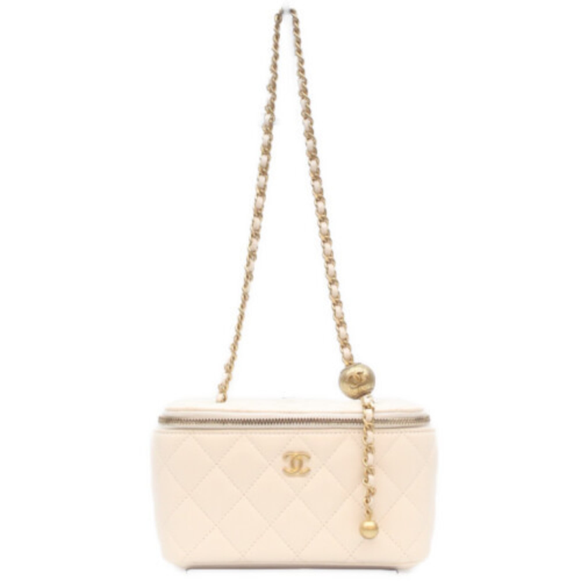 Chanel White Leather Shoulder Bag Vanity Bag (Pre-Owned)