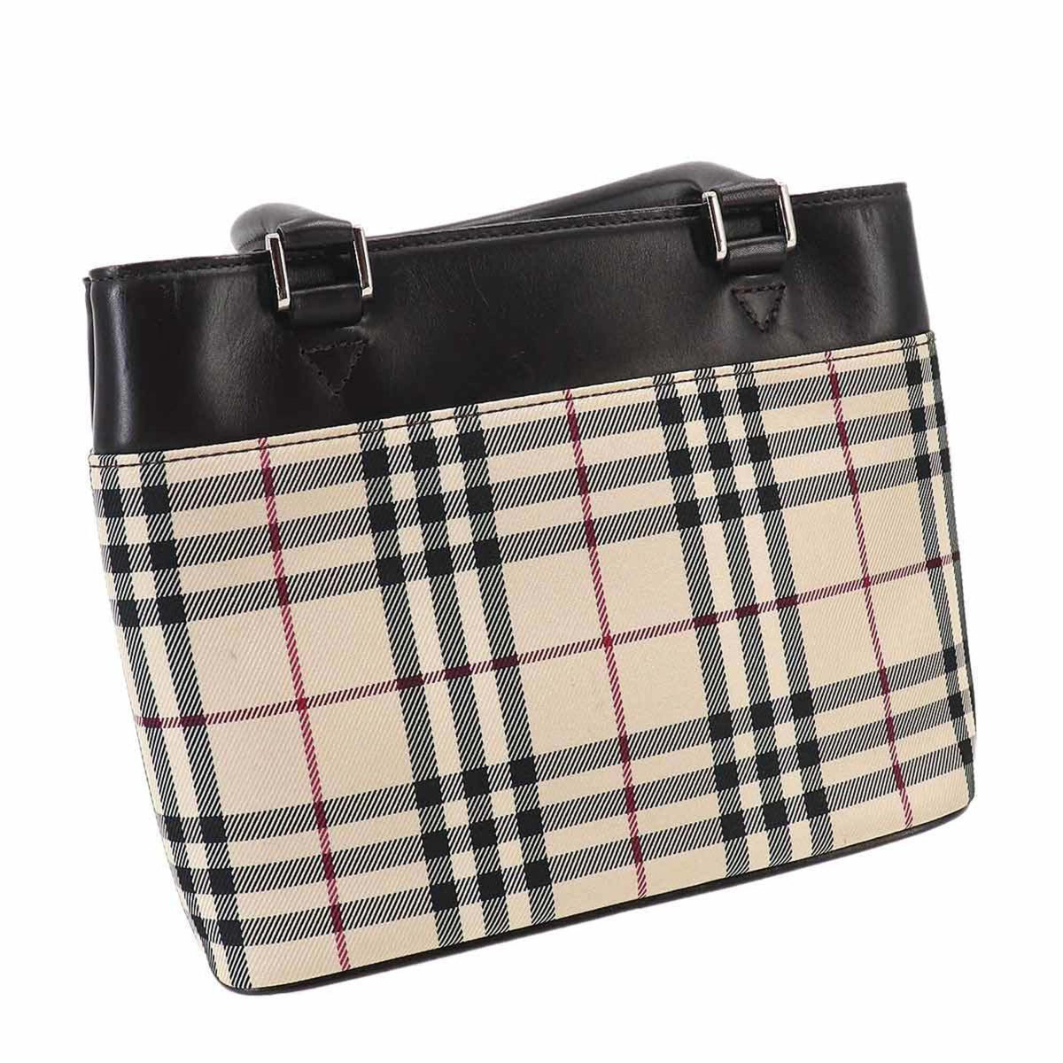Burberry Beige Dark Brown Canvas Leather Handbag (Pre-Owned)