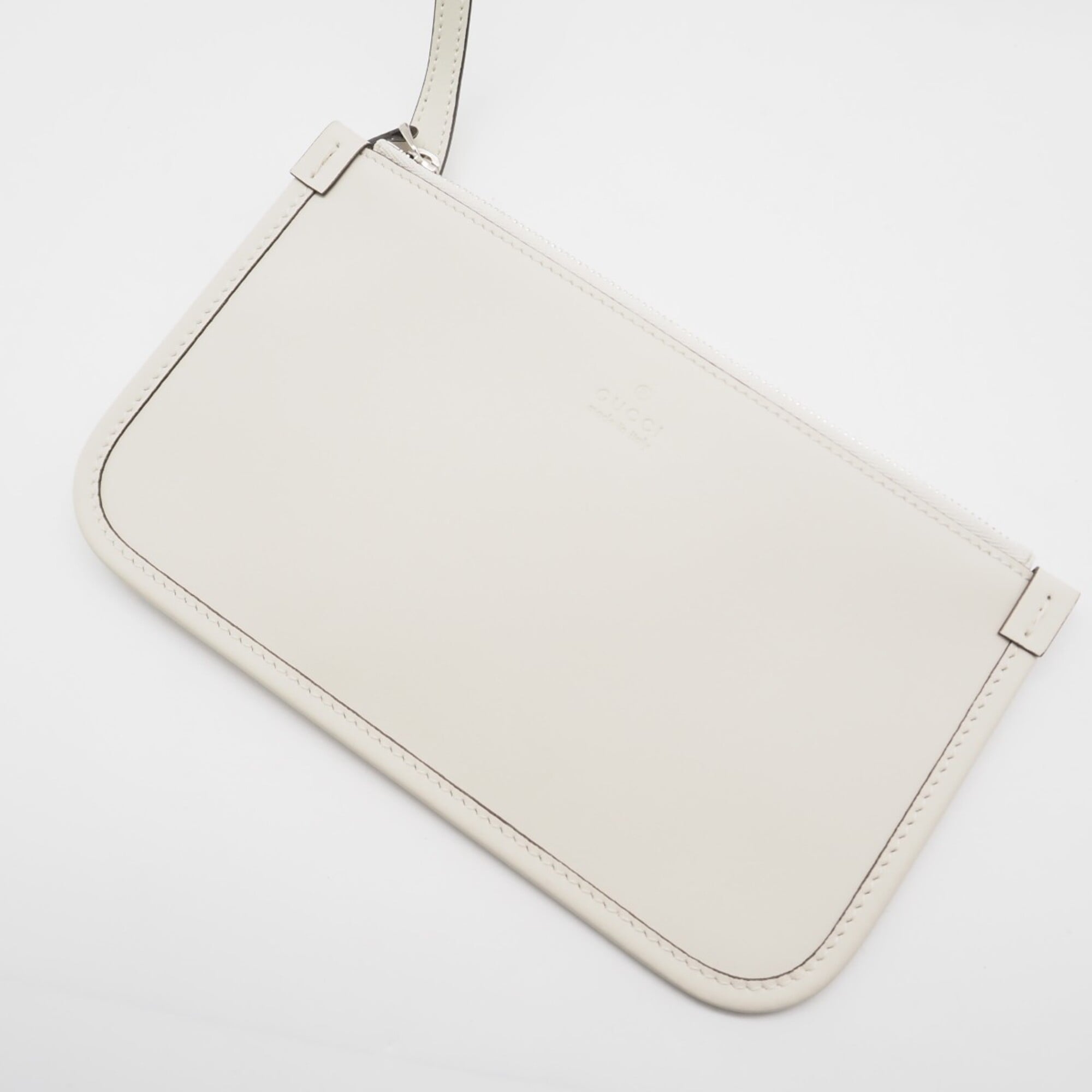 Gucci White Leather Handbag Pouch Tote Bag (Pre-Owned)