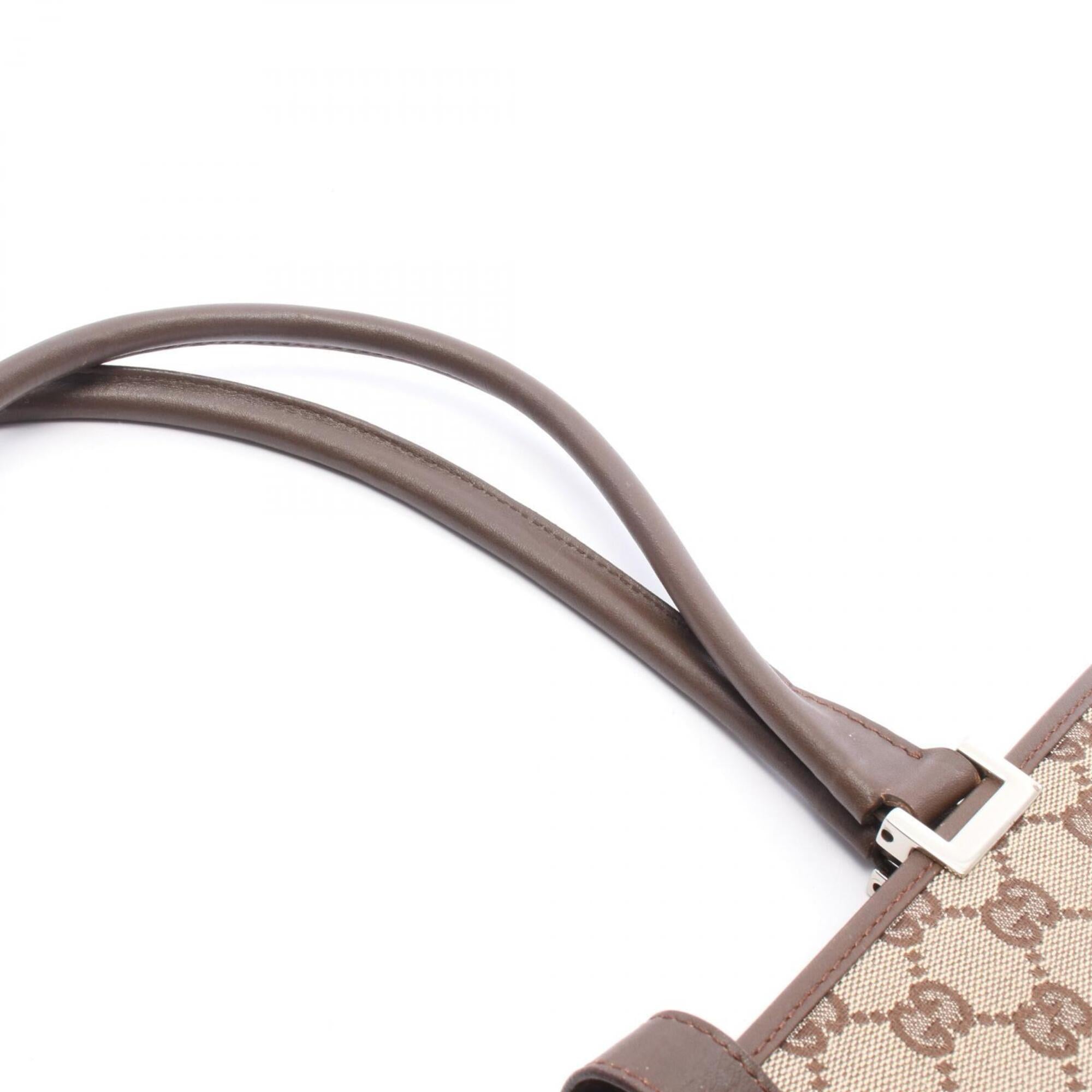 Gucci Beige Brown Gg Canvas Leather Handbag Tote Bag (Pre-Owned)