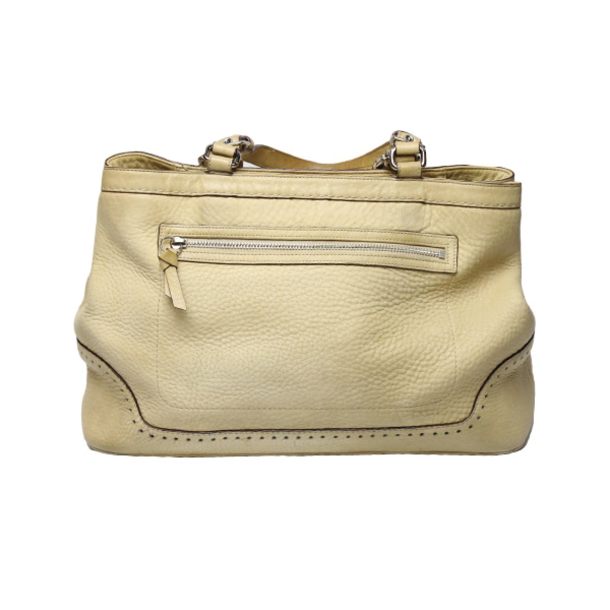 Coach Beige Leather Handbag Tote Bag (Pre-Owned)