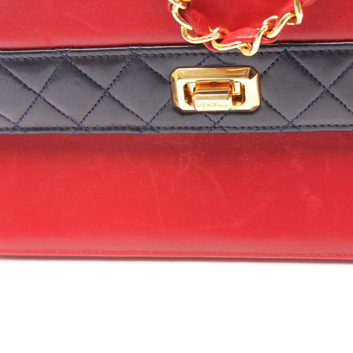 Chanel 2.55 Navy Red Color Leather Handbag Shoulder Bag (Pre-Owned)