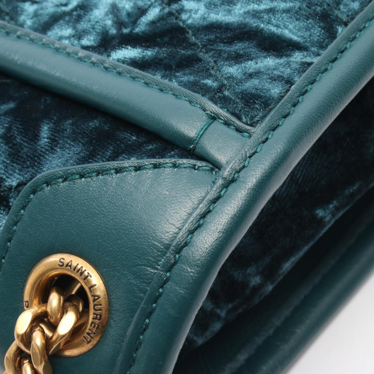 Saint Laurent Green Fabric Handbag Shoulder Bag (Pre-Owned)
