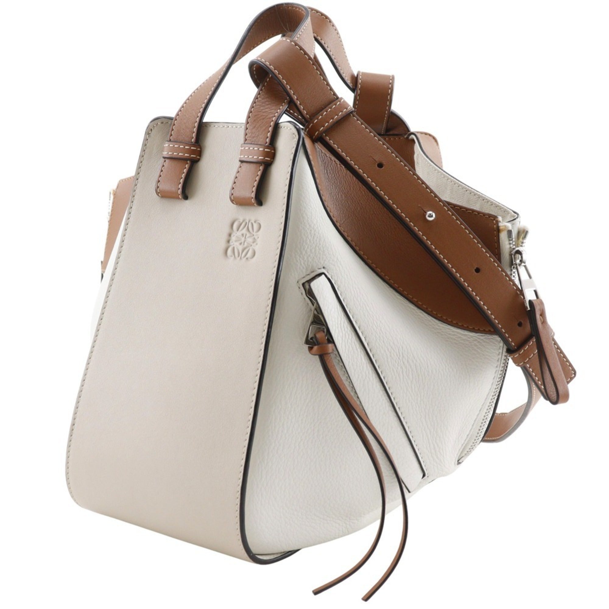 Loewe Hammock Brown White Leather Handbag (Pre-Owned)