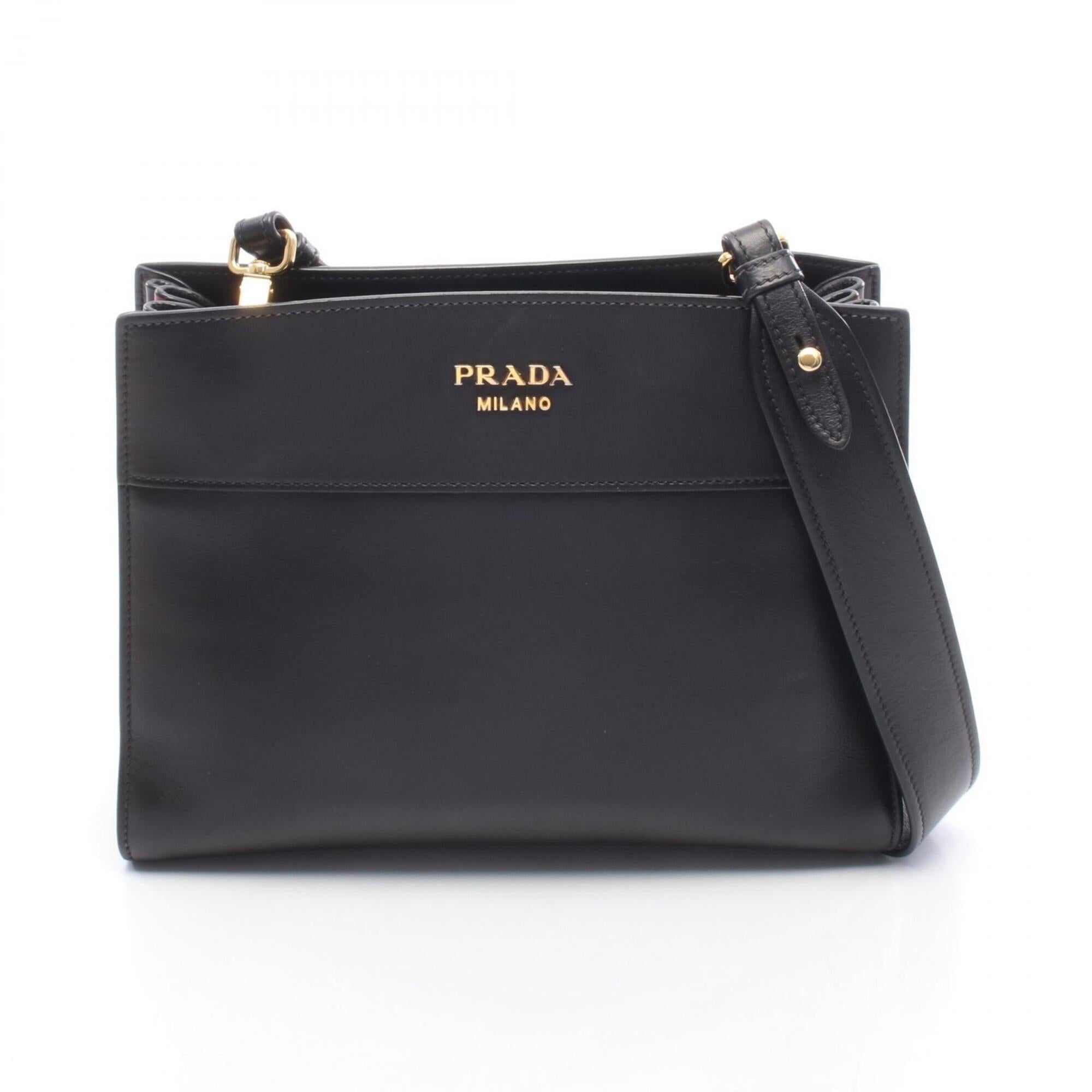 Prada Black Red Color Leather Handbag Shoulder Bag (Pre-Owned)