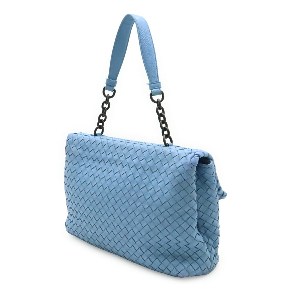 Bottega Veneta Intrecciato Light Blue Leather Shoulder Bag (Pre-Owned)