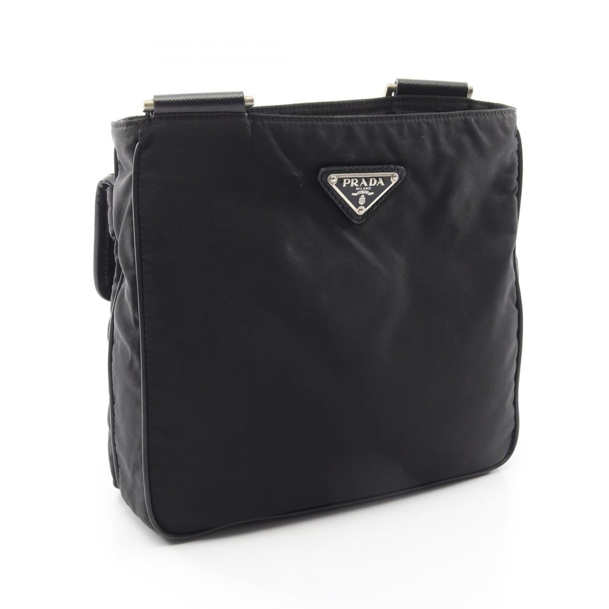 Prada Black Nylon Leather Handbag Shoulder Bag (Pre-Owned)