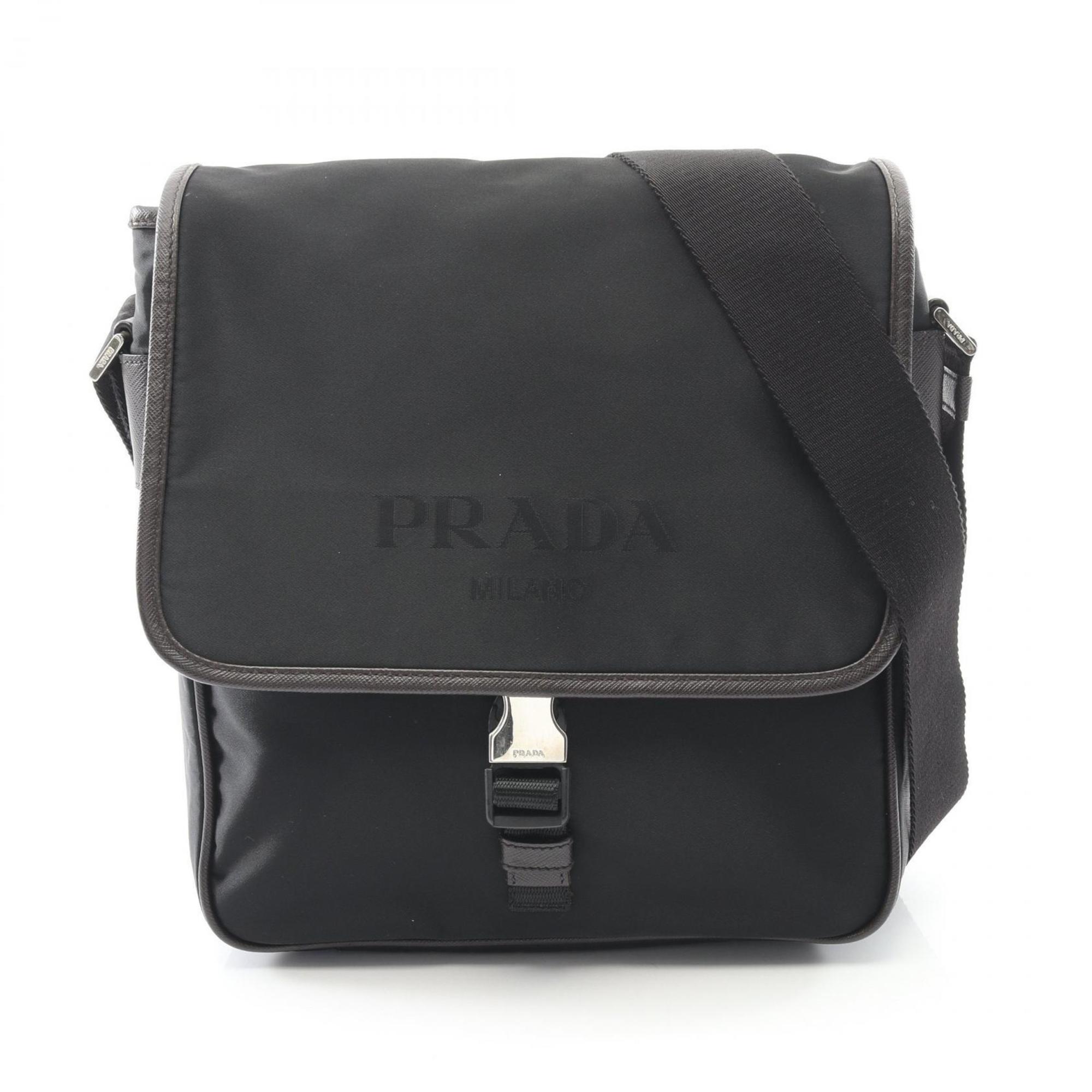 Prada Black Brown Nylon Leather Shoulder Bag (Pre-Owned)