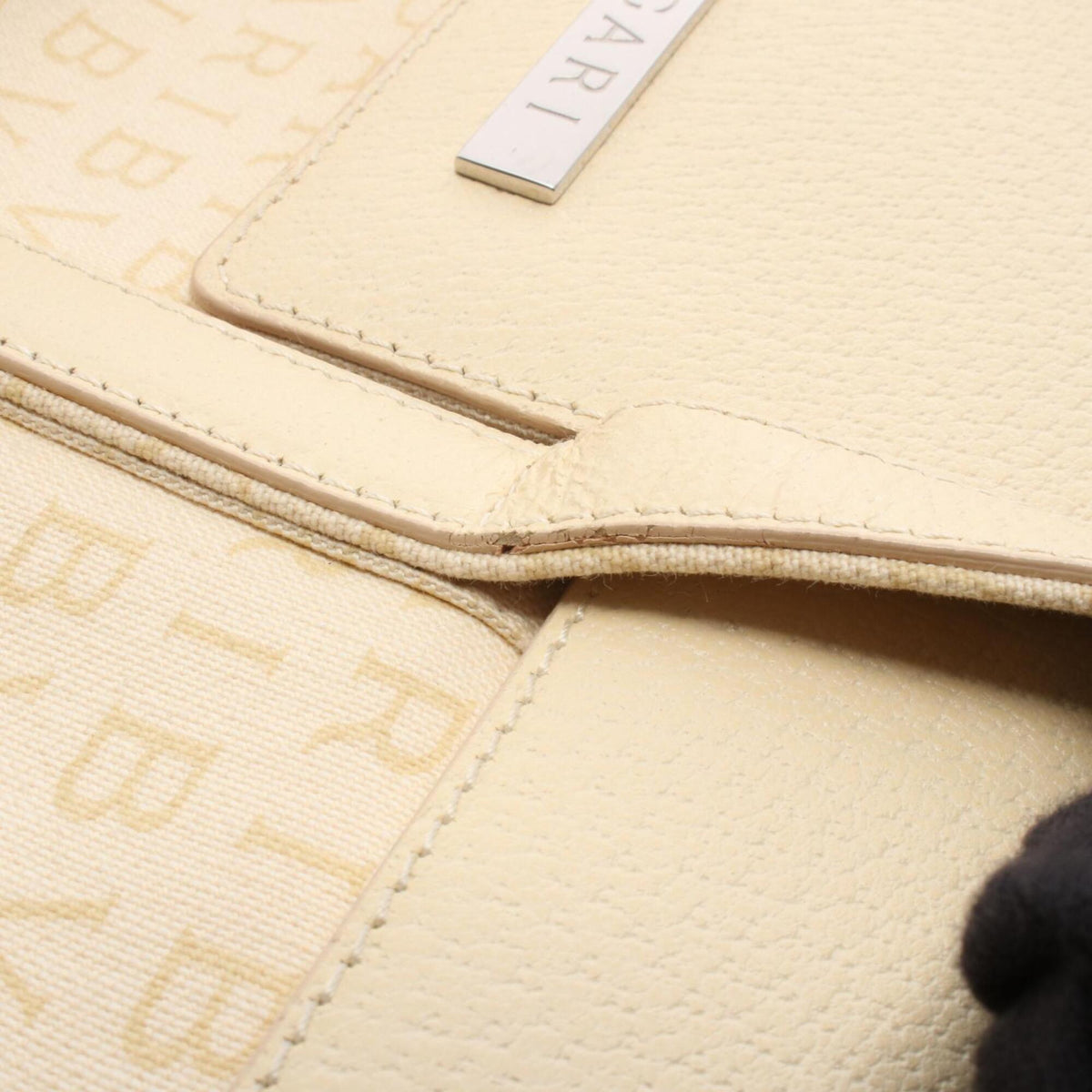 Bvlgari Logomania Beige Ivory Canvas Leather Handbag (Pre-Owned)