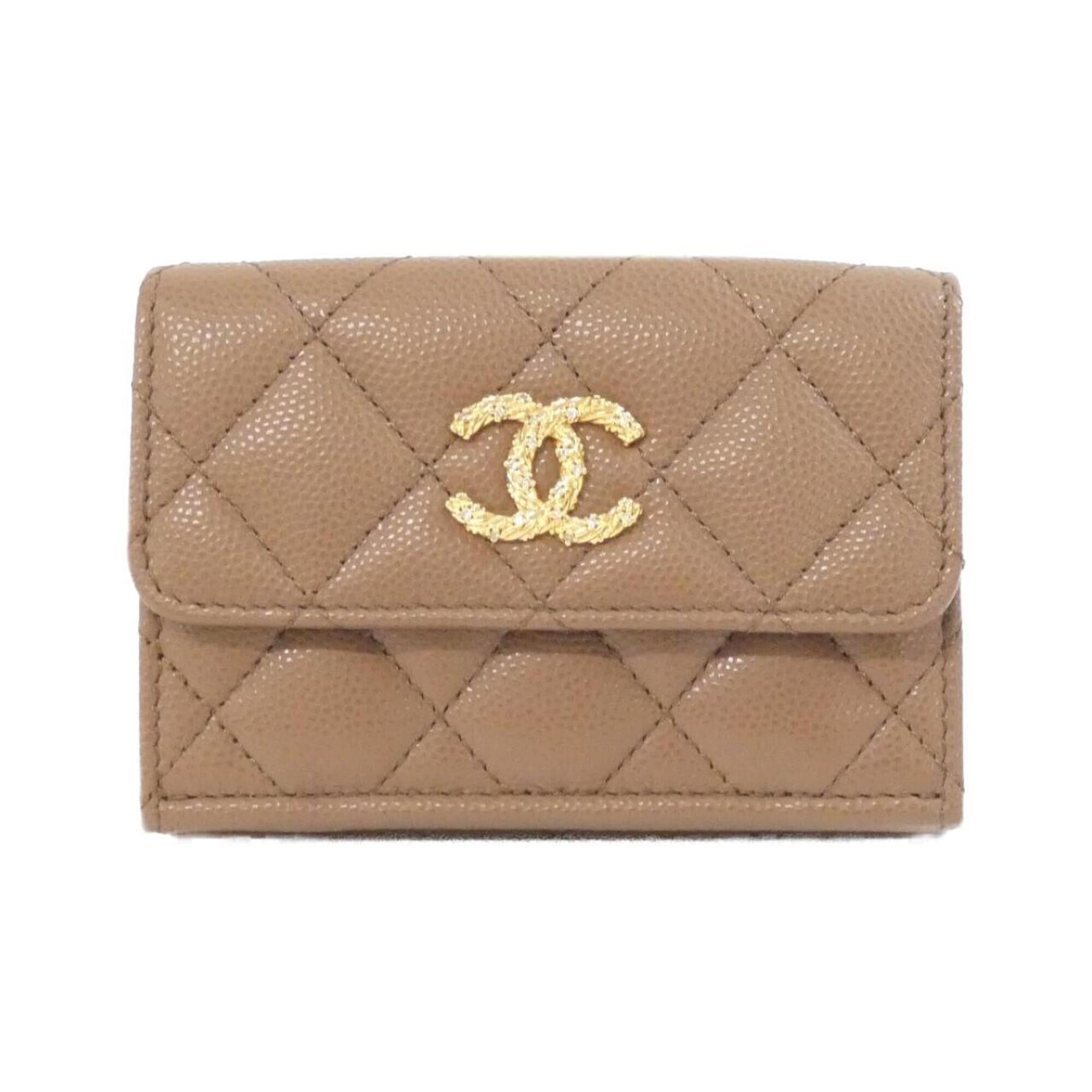 Chanel Dark Beige Grained Calfskin Wallet (Tri-Fold) (Pre-Owned)