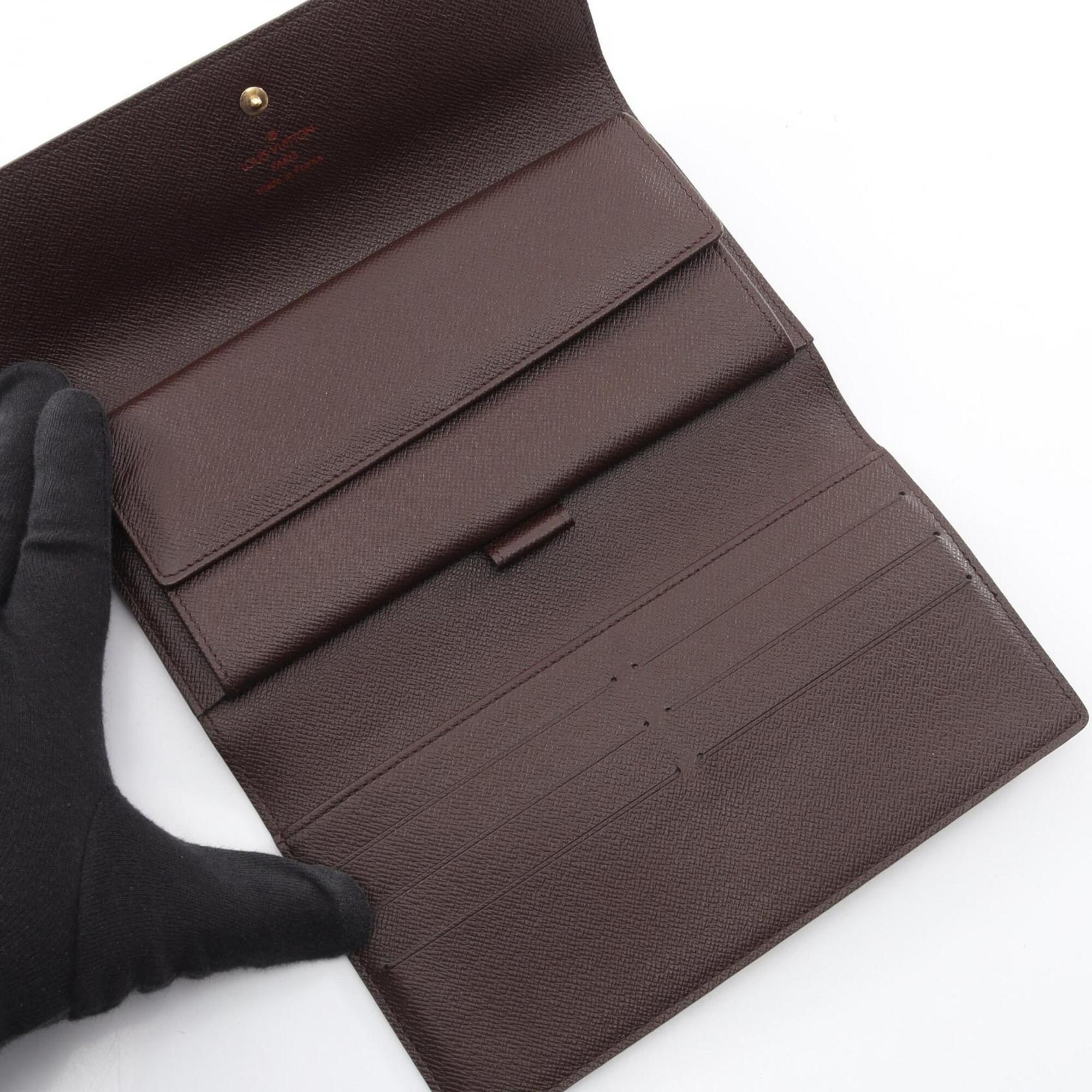 Louis Vuitton Damier Brown Ebene Leather Pvc Long Wallet (Tri-Fold) (Pre-Owned)