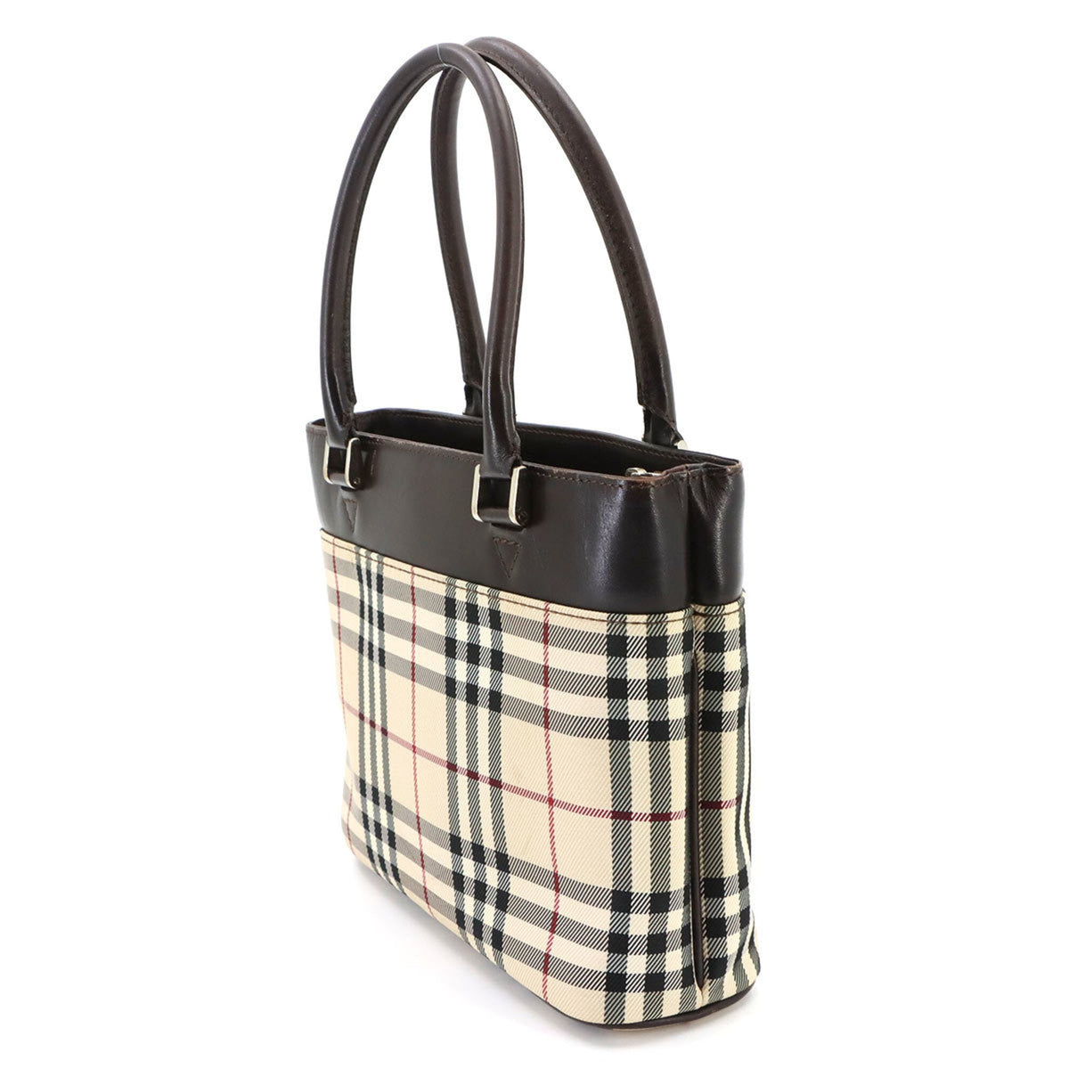 Burberry Beige Dark Brown Canvas Leather Handbag (Pre-Owned)
