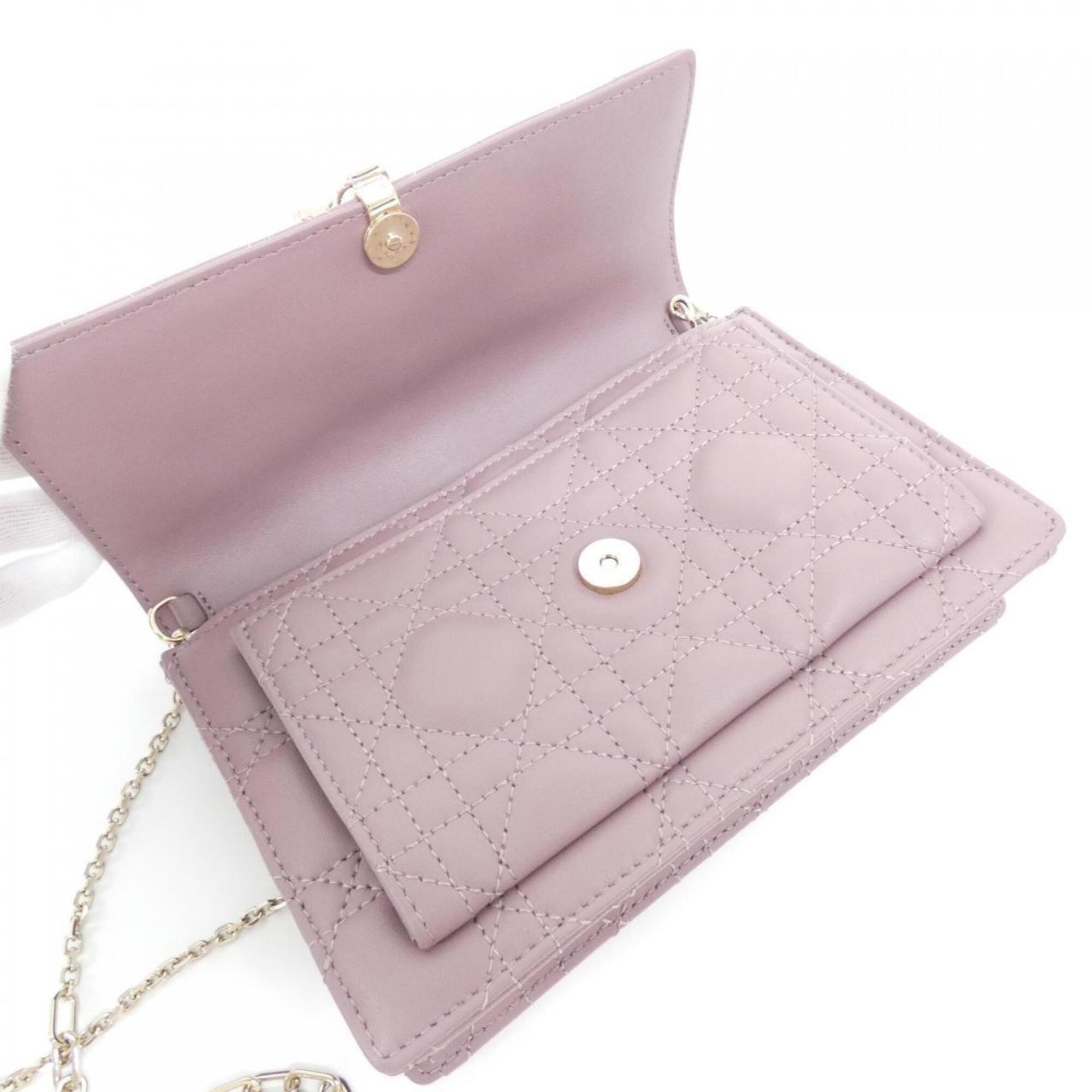 Christian Dior Pink Leather Chain/Shoulder Wallet (Pre-Owned)