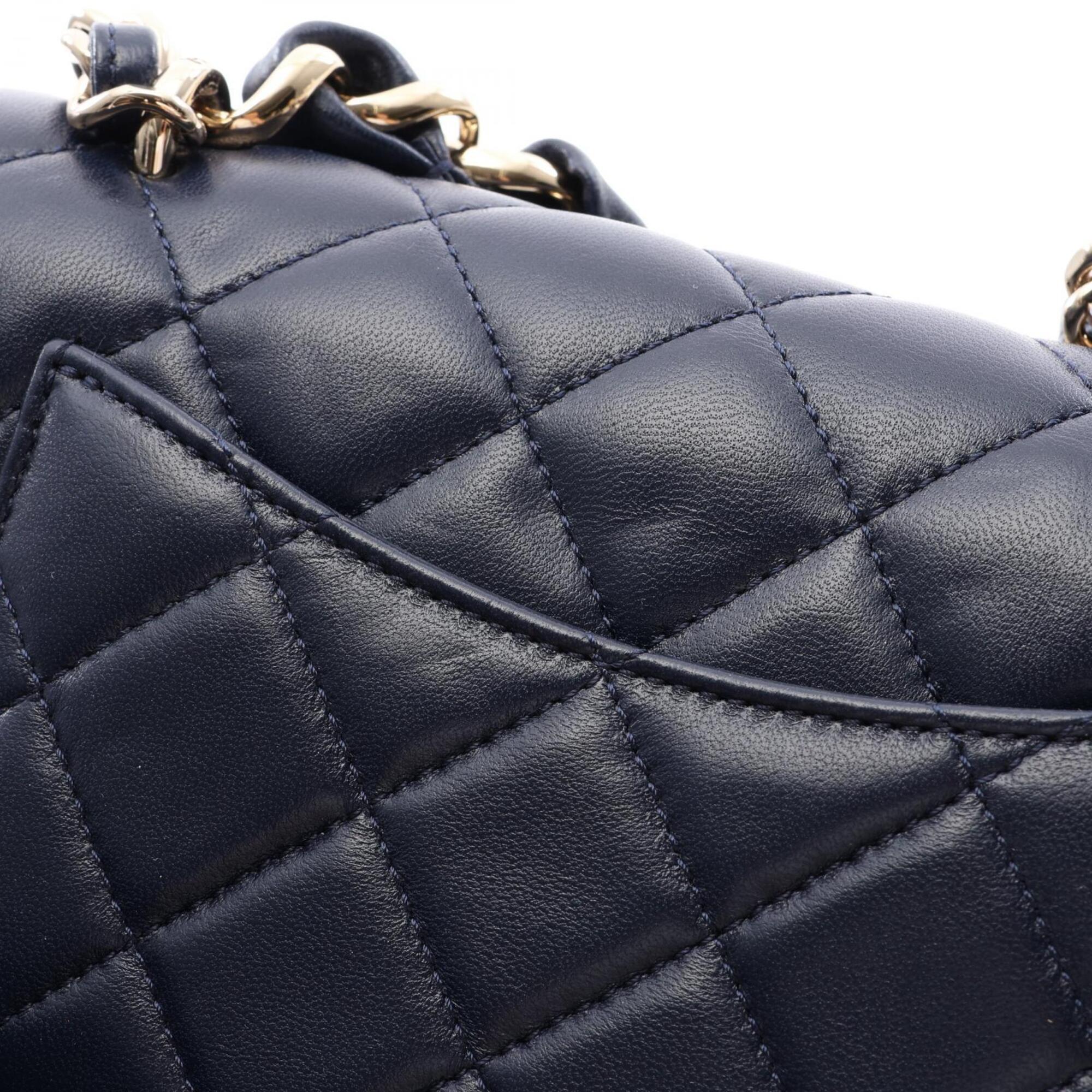 Chanel Navy Leather Handbag Shoulder Bag (Pre-Owned)