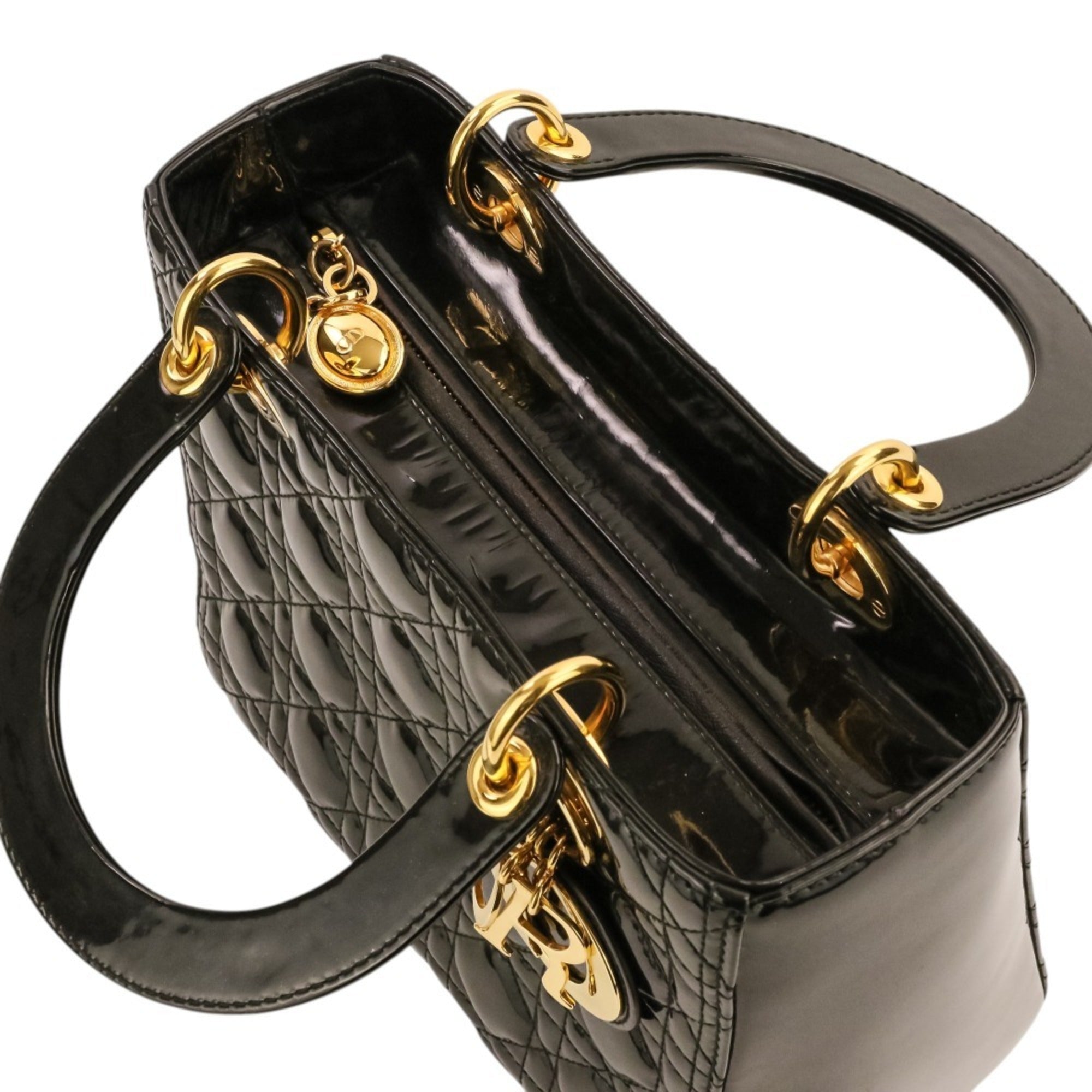 Christian Dior Lady Dior Black Patent Leather Handbag (Pre-Owned)