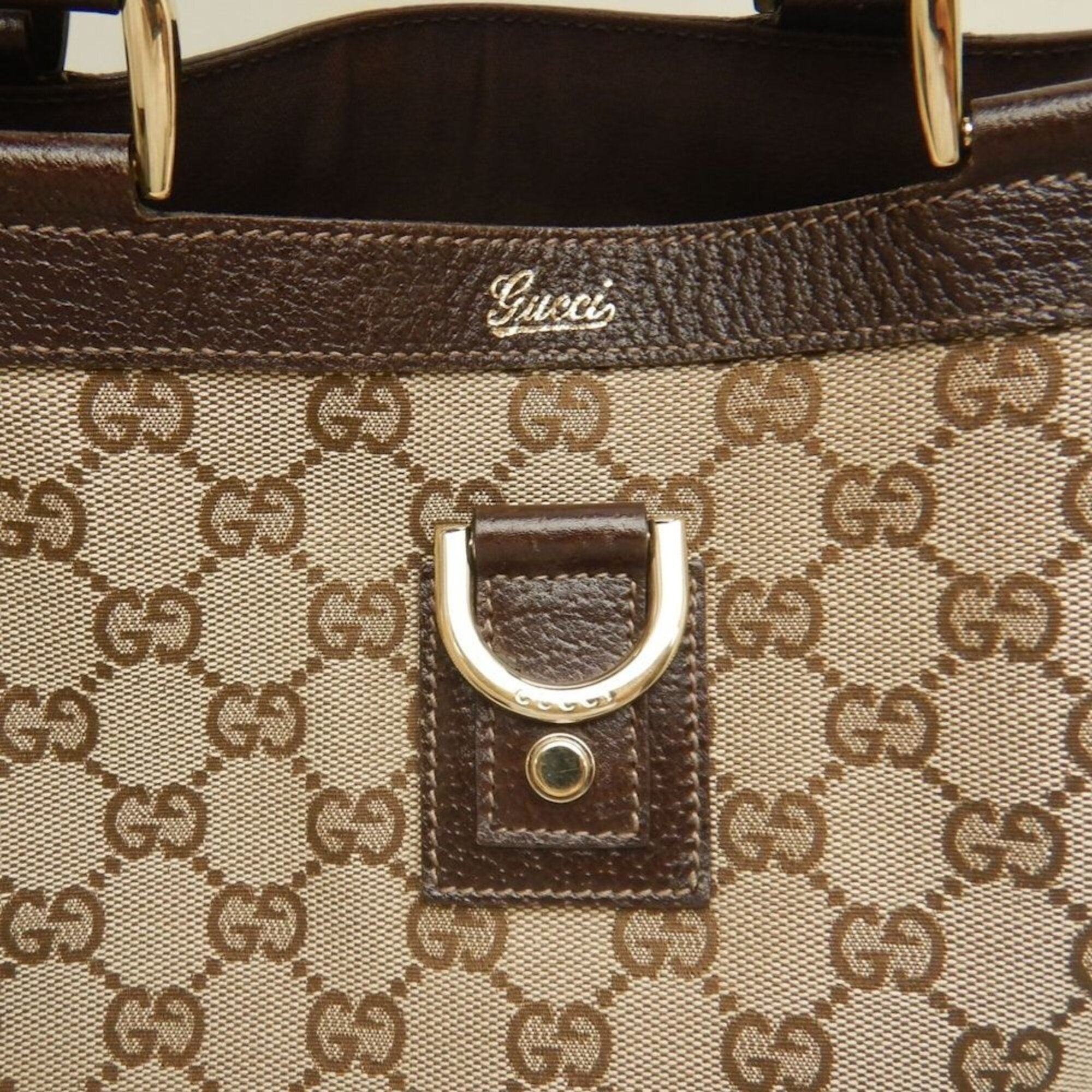 Gucci Abbey Beige Brown Gg Canvas Leather Tote Bag (Pre-Owned)