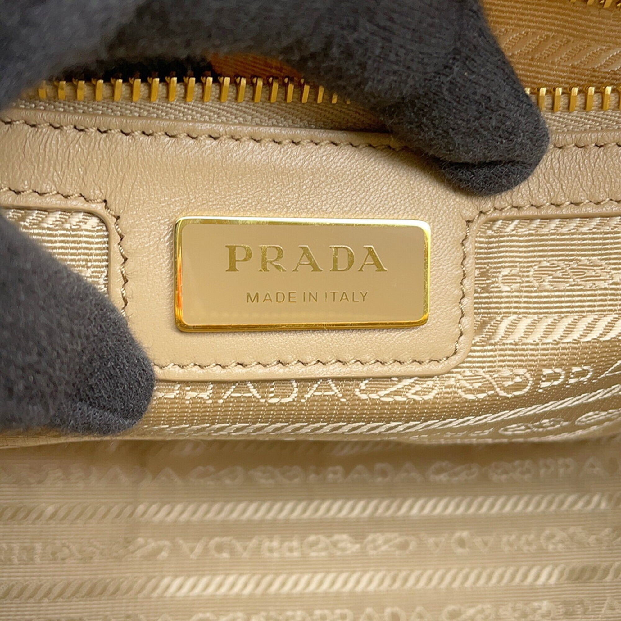 Prada Beige Nylon Leather Handbag Shoulder Bag (Pre-Owned)