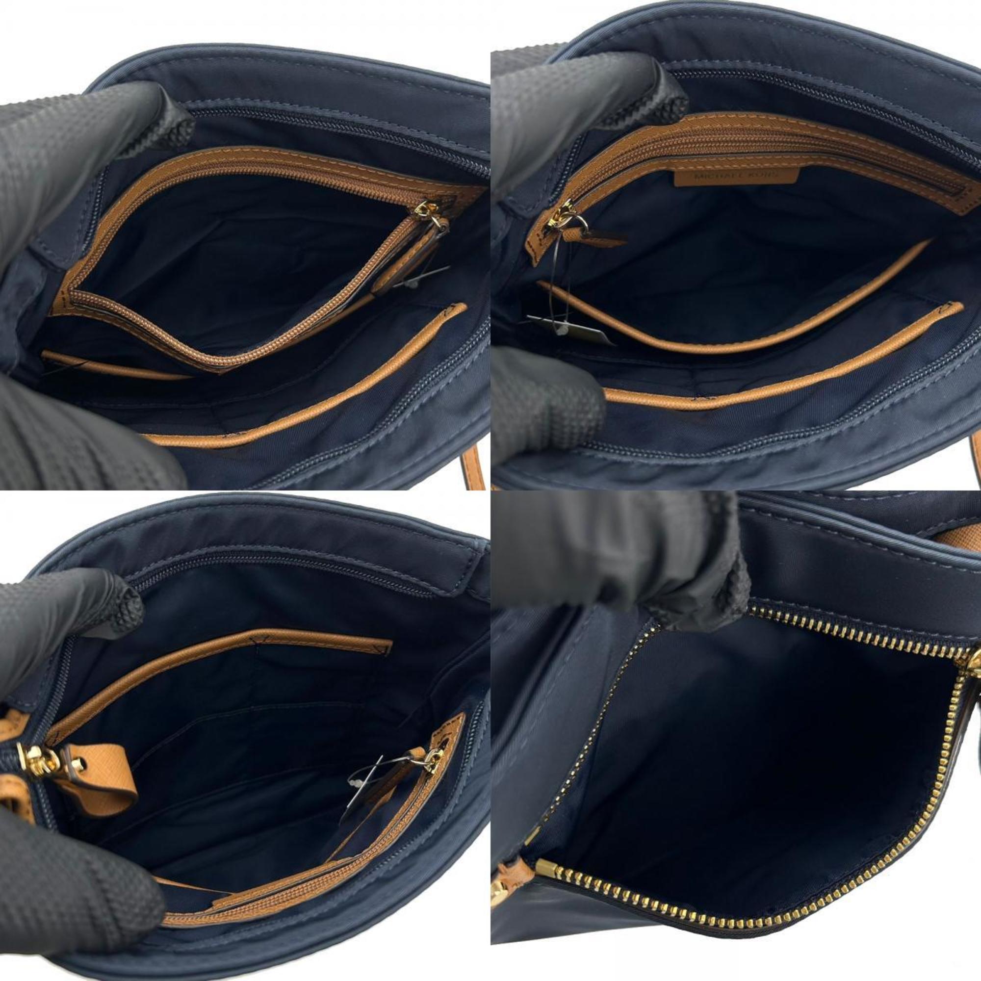 Michael Kors Brown Navy Nylon Leather Shoulder Bag (Pre-Owned)