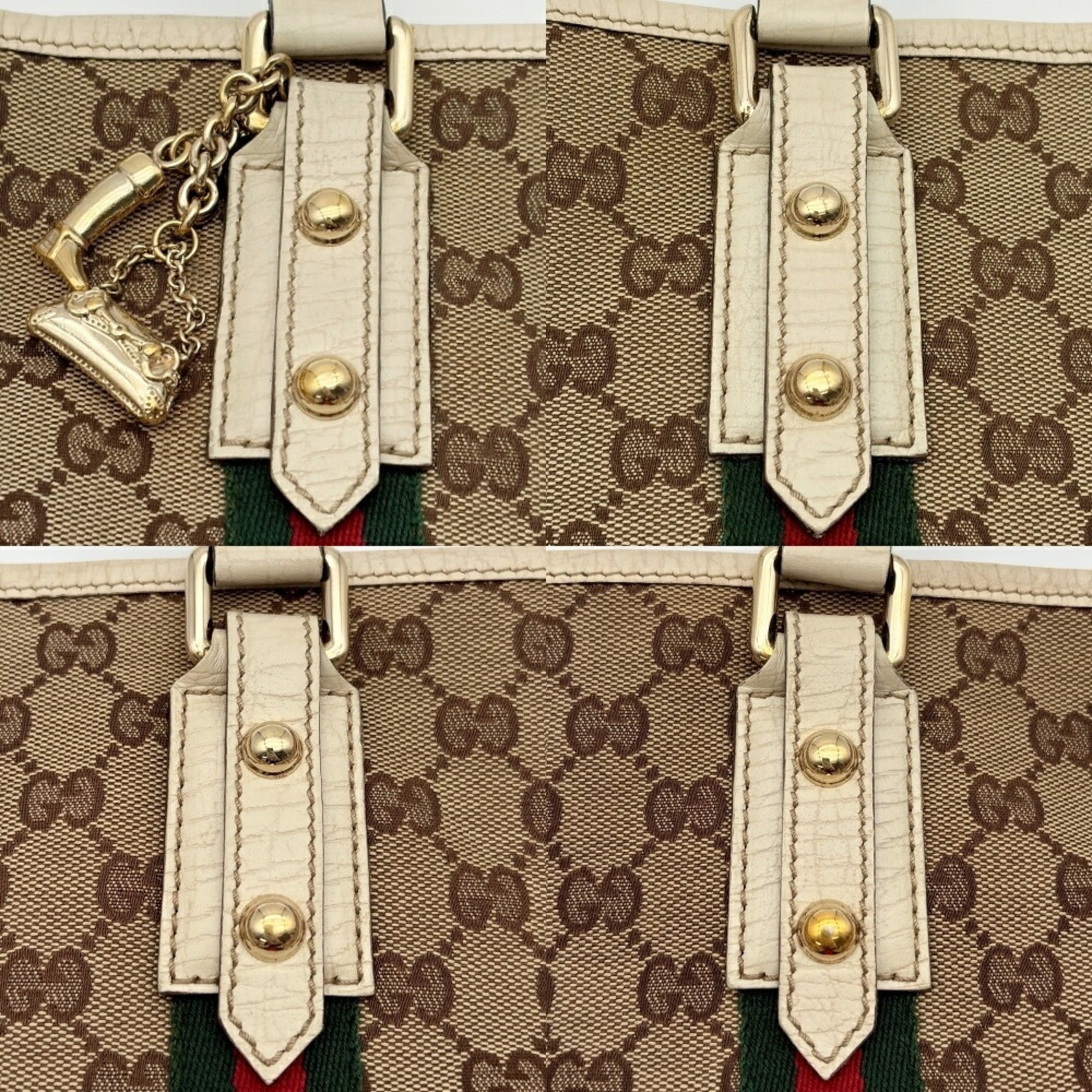 Gucci Ivory Gg Canvas Leather Tote Bag (Pre-Owned)