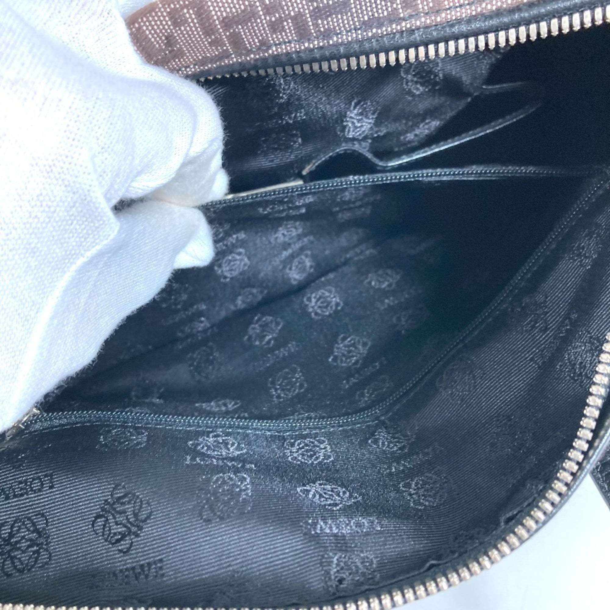 Loewe Black Leather Canvas Handbag Tote Bag (Pre-Owned)