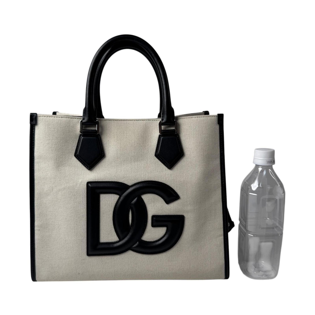 Dolce & Gabbana Black Ivory Canvas Leather Shoulder Bag Tote Bag (Pre-Owned)