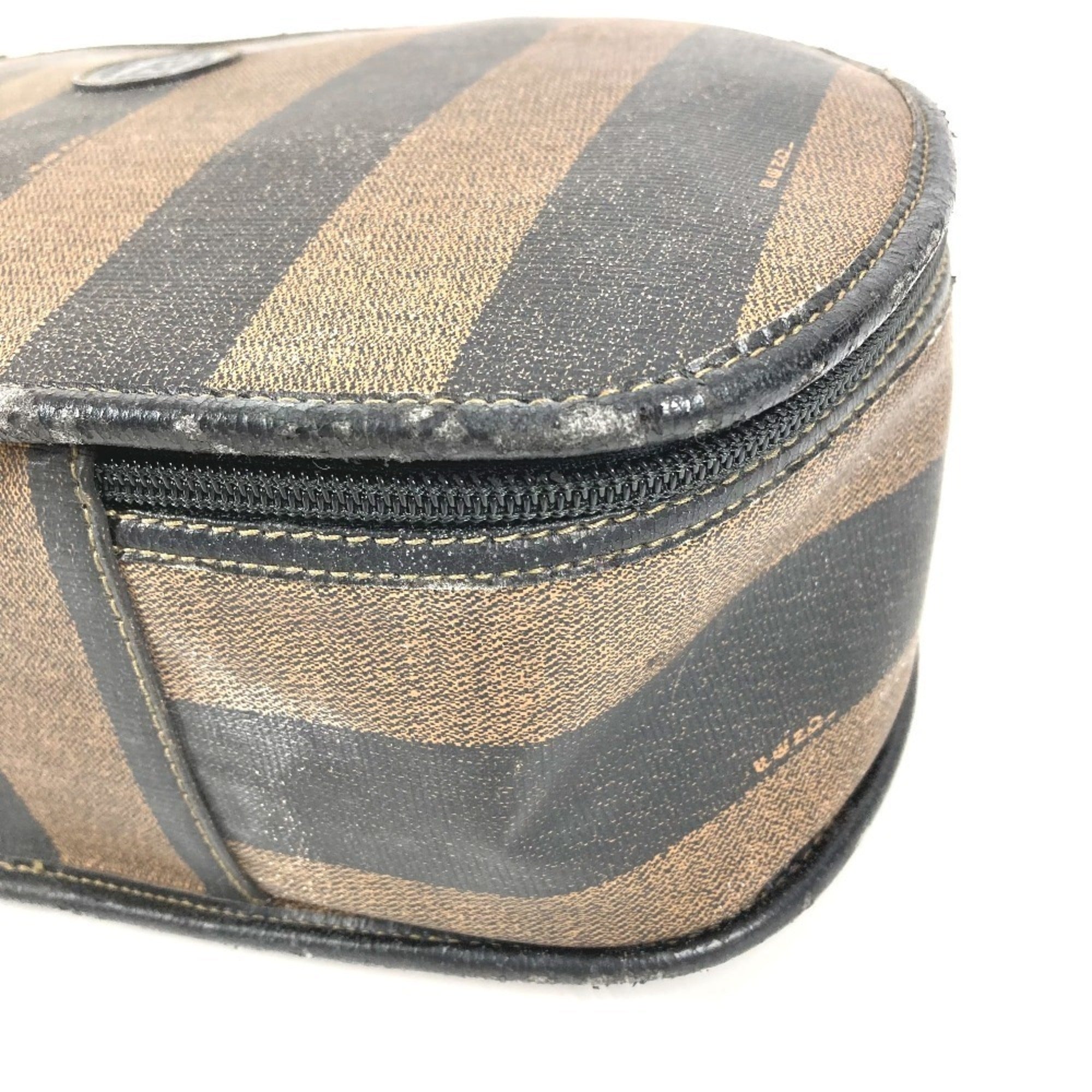 Fendi Pequin Black Khaki Pvc Leather Handbag Vanity Bag (Pre-Owned)