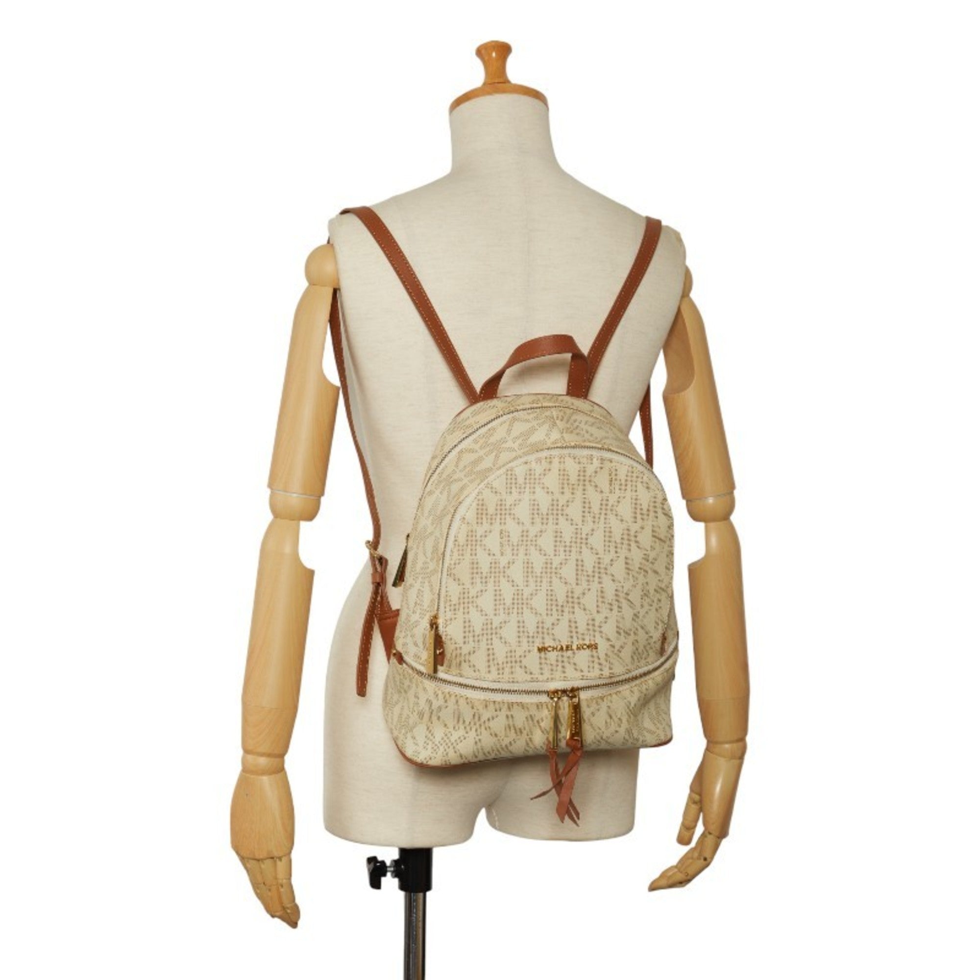 Michael Kors Brown White Pvc Leather Backpack (Pre-Owned)