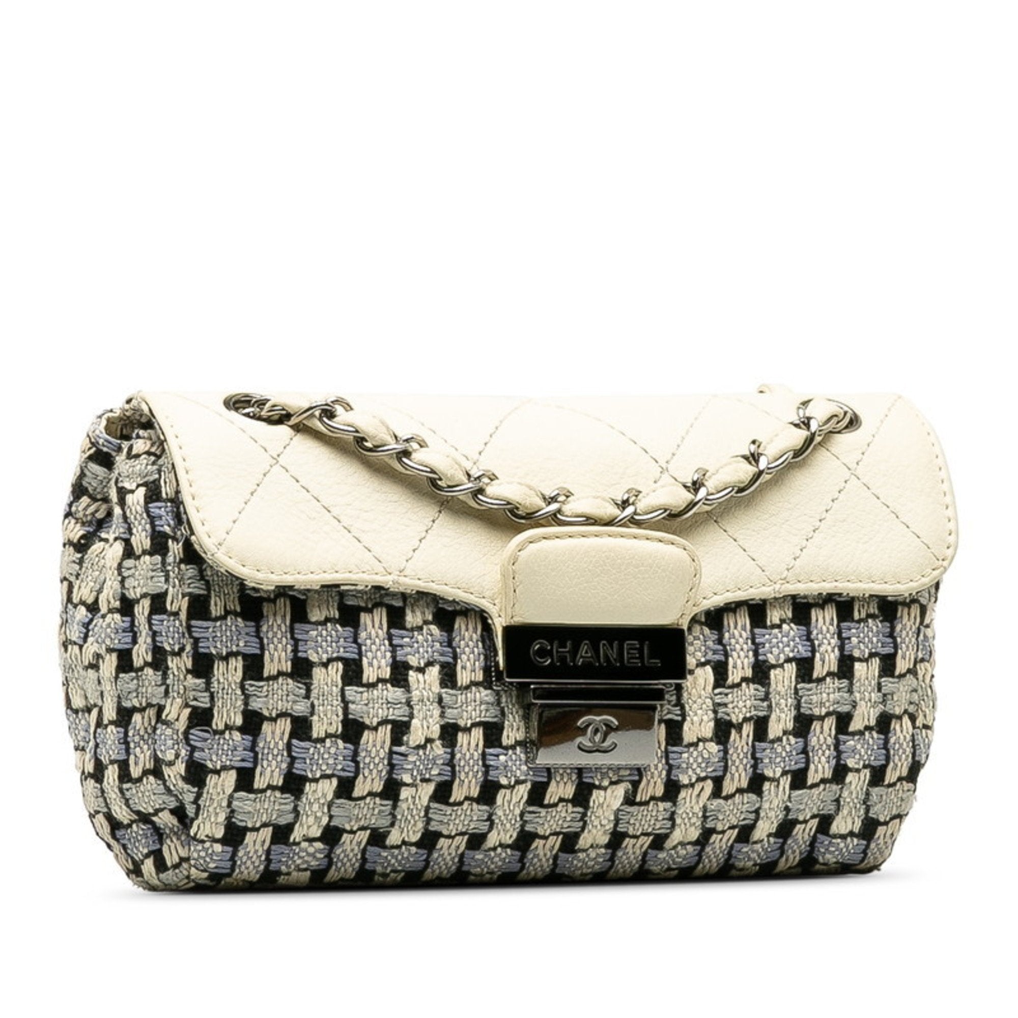 Chanel Blue White Tweed Wool Shoulder Bag (Pre-Owned)