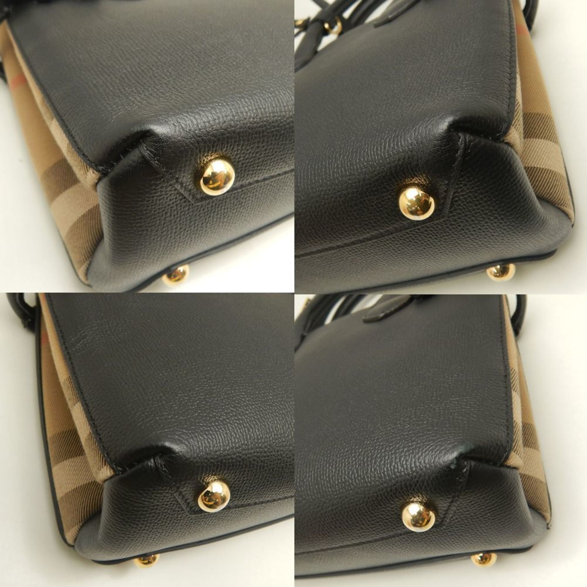 Burberry Black Leather Canvas Handbag (Pre-Owned)