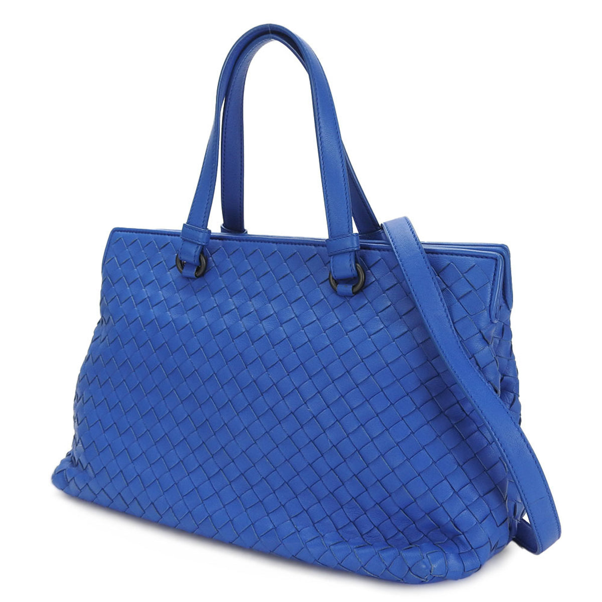 Bottega Veneta Intrecciato Blue Intrecciato Handbag (Pre-Owned)