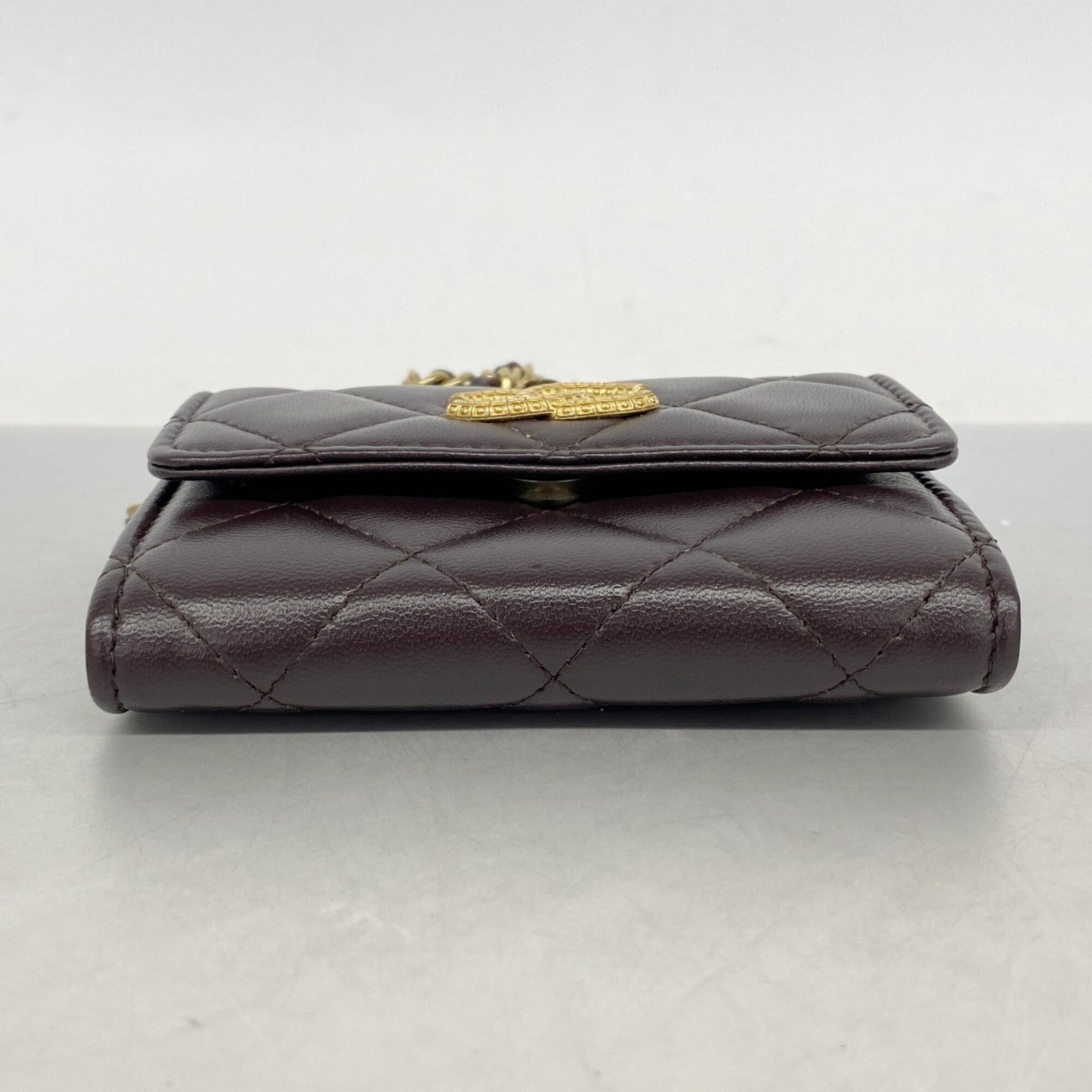 Chanel Dark Brown Leather Chain/Shoulder Wallet (Pre-Owned)