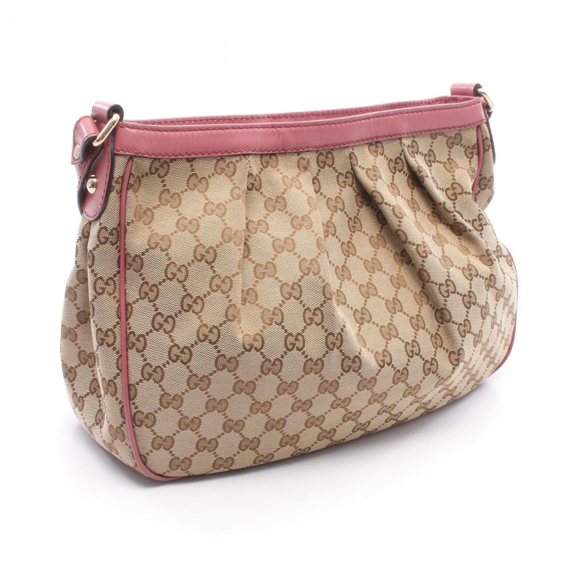 Gucci Beige Pink Canvas Leather Handbag Shoulder Bag (Pre-Owned)