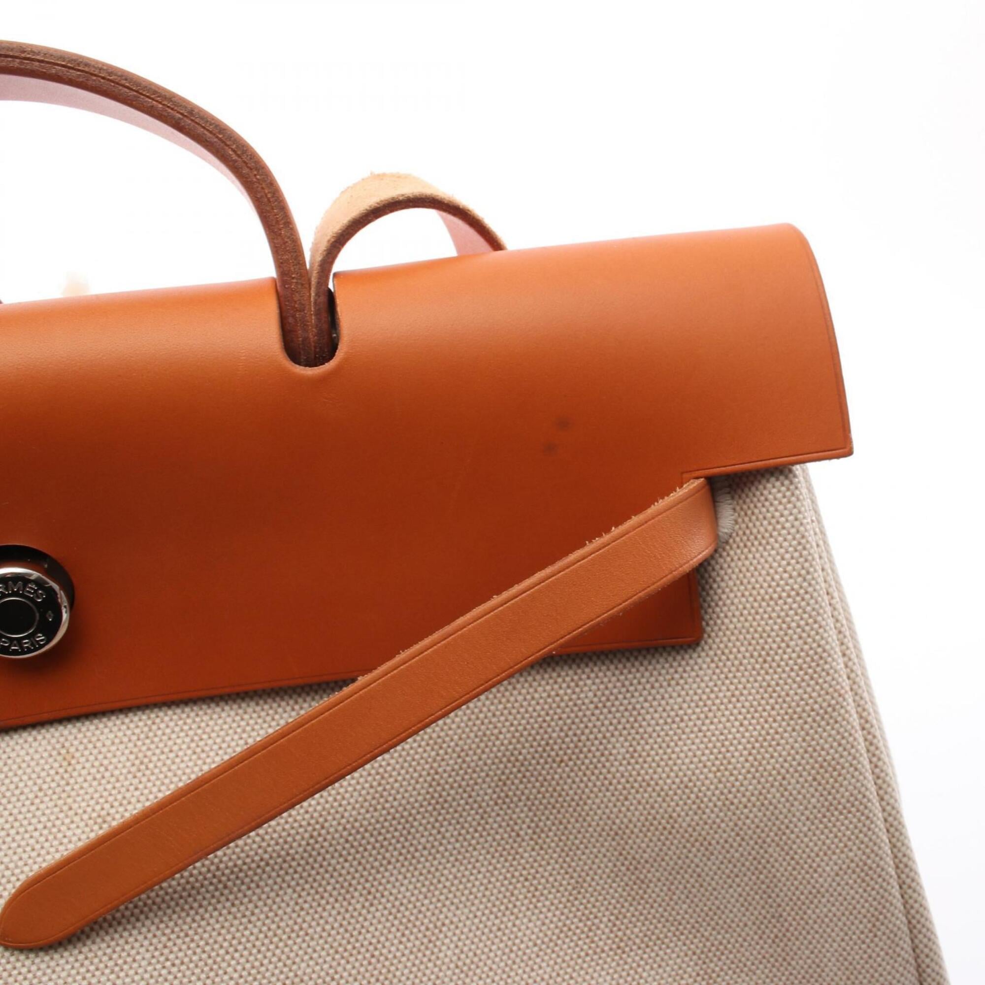 Hermes Beige Brown Canvas Toile H Vache Leather Handbag (Pre-Owned)