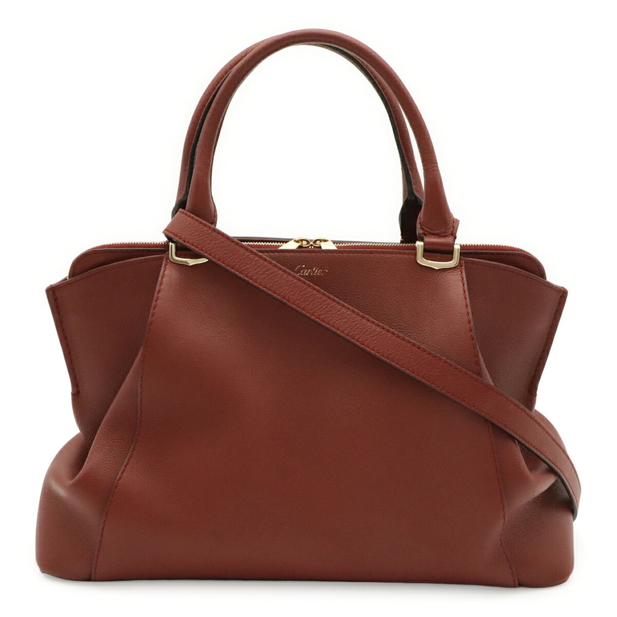 Cartier Bordeaux Leather Handbag Shoulder Bag (Pre-Owned)
