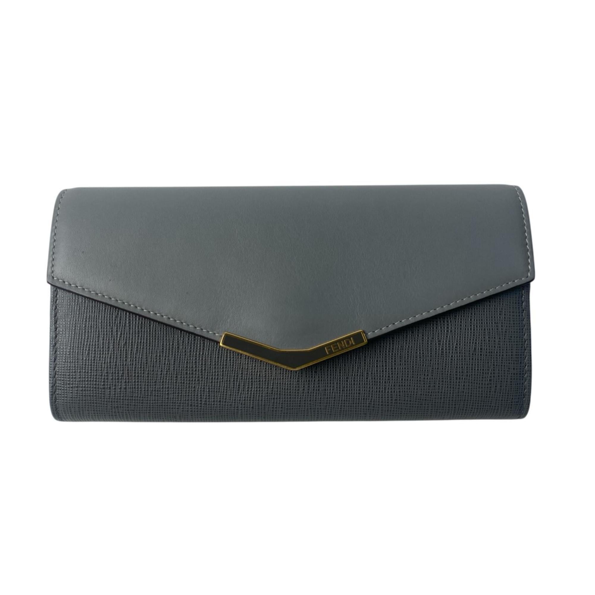 Fendi Gray Leather Long Wallet (Bi-Fold) (Pre-Owned)