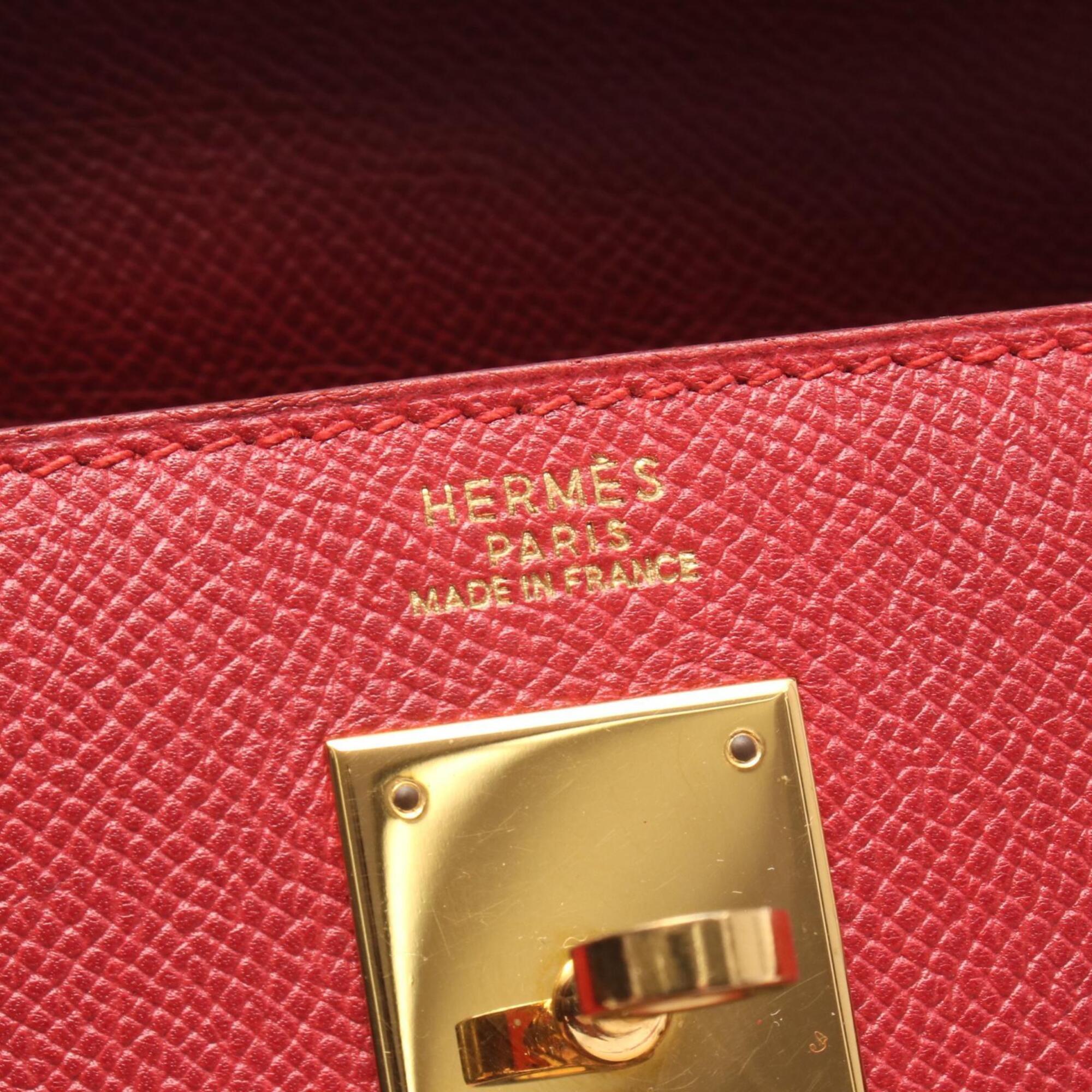 Hermes Red Color Courchevel Leather Handbag (Pre-Owned)