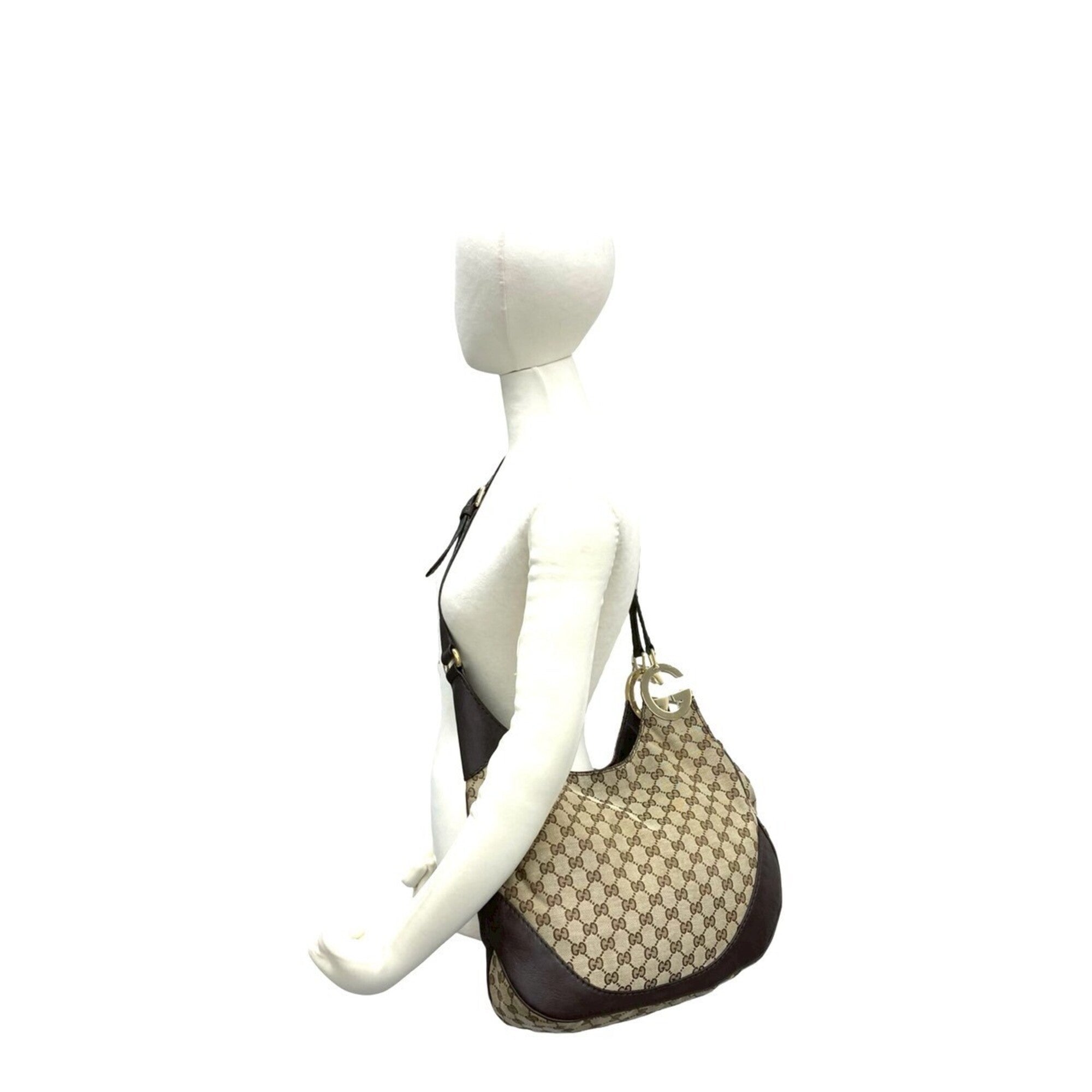 Gucci Beige Brown Canvas Leather Shoulder Bag (Pre-Owned)