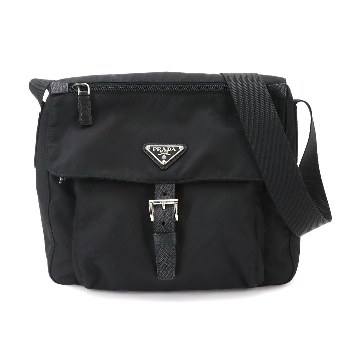 Prada Nero Nylon Saffiano Triangle Leather Shoulder Bag (Pre-Owned)