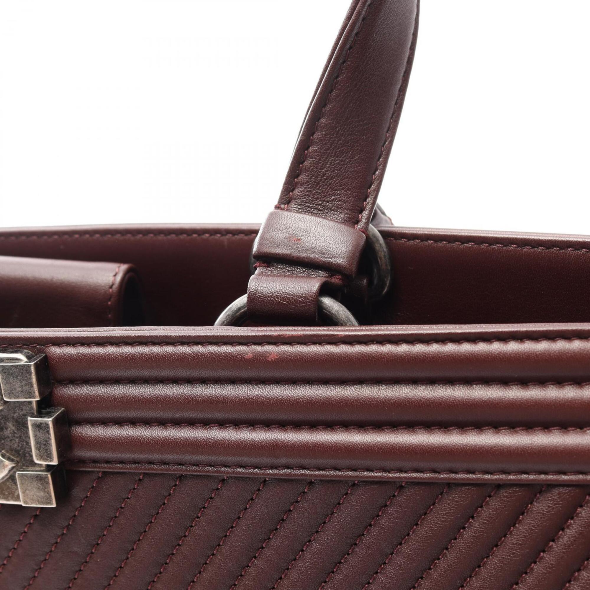 Chanel Bordeaux Leather Handbag Tote Bag (Pre-Owned)
