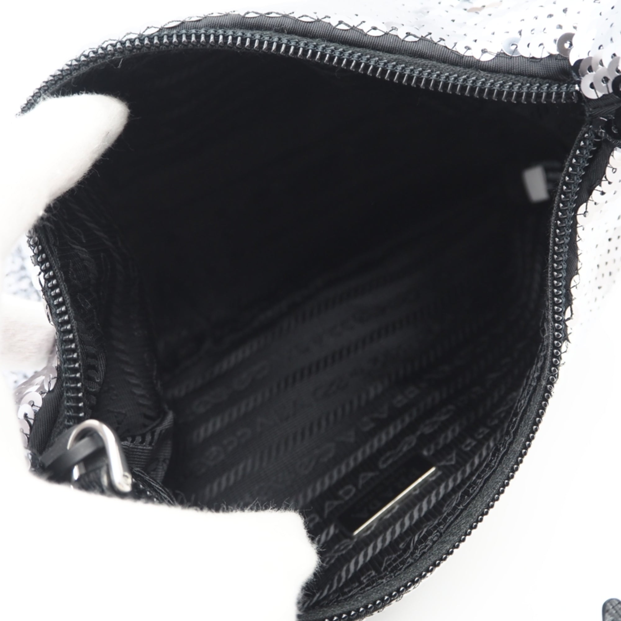 Prada Black Silver Nylon Spangles Handbag (Pre-Owned)