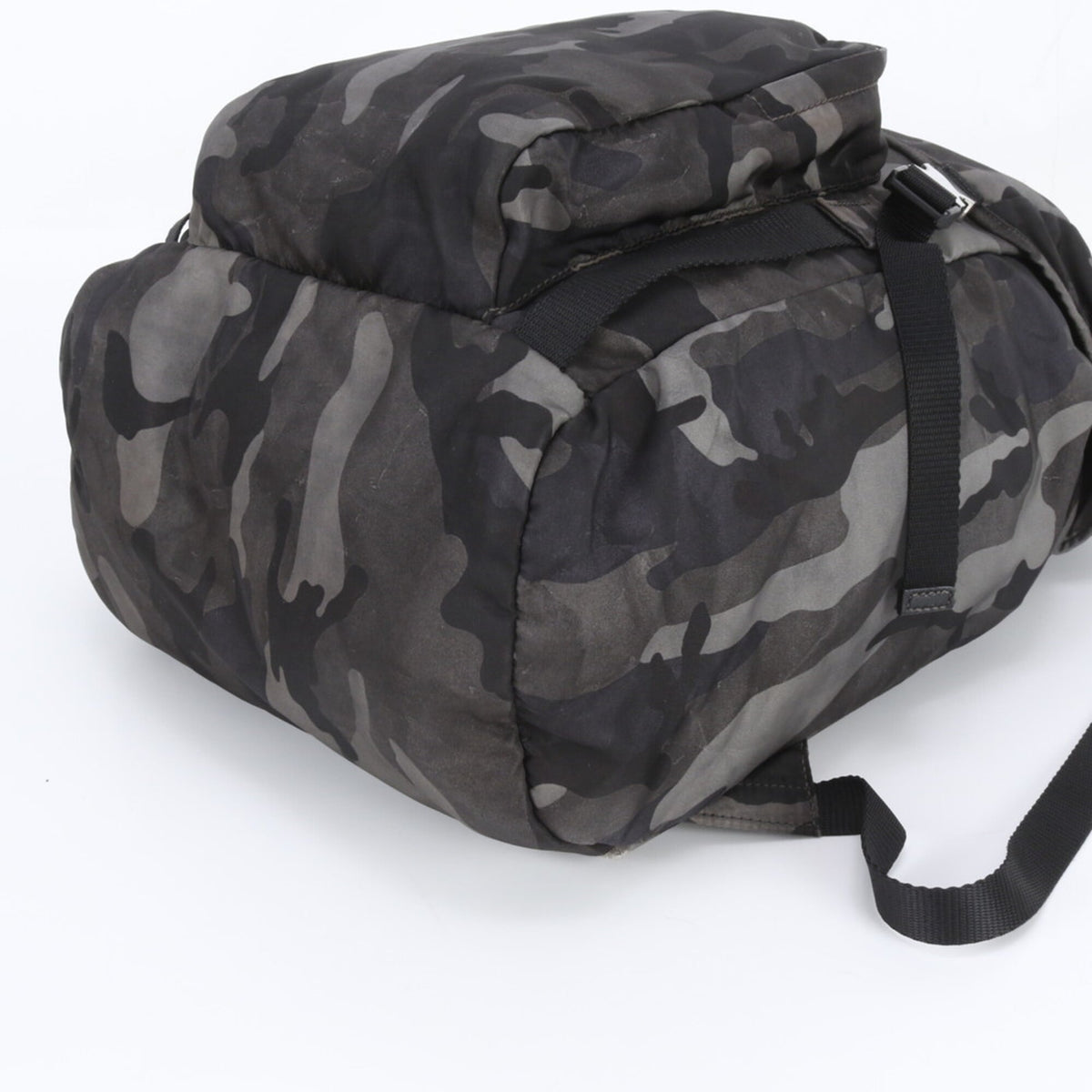 Prada Black Gray Leather Nylon Backpack (Pre-Owned)