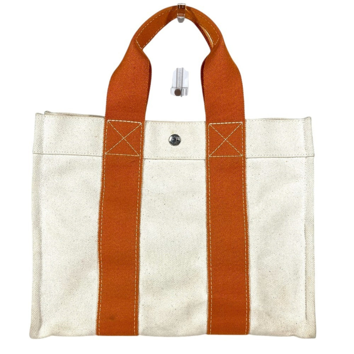Hermes Ivory Orange Canvas Handbag Tote Bag (Pre-Owned)