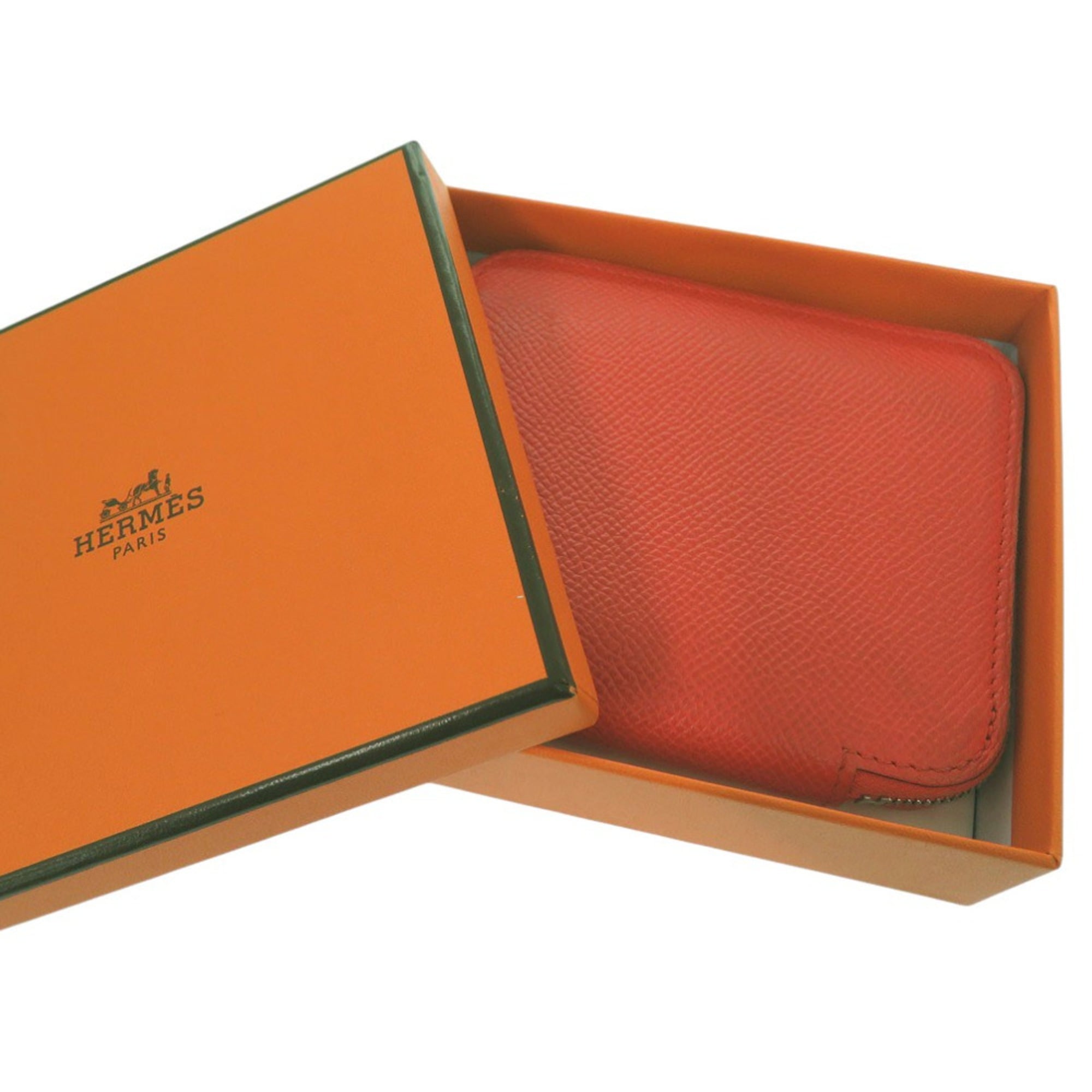 Hermes Orange Leather Silk Coin Purse/Coin Case (Pre-Owned)