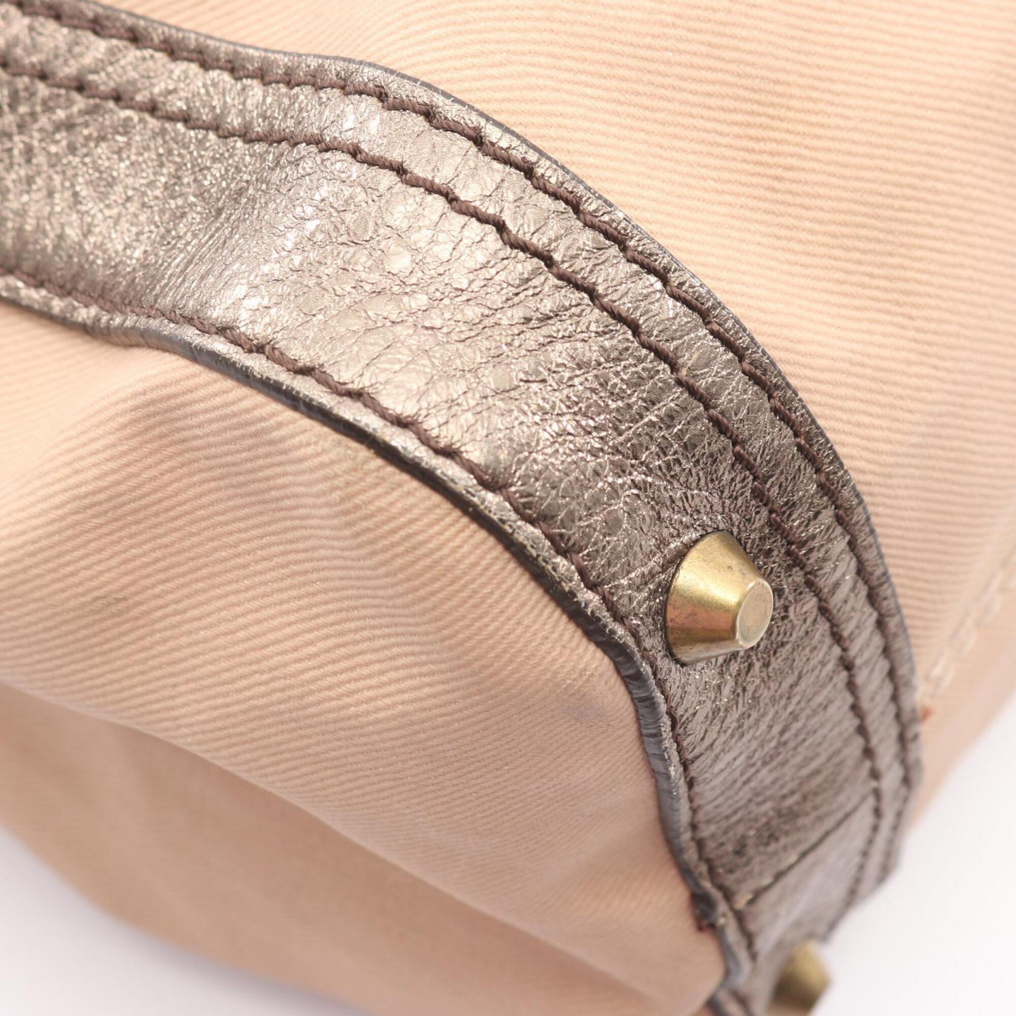Chloé Khaki Pink Canvas Leather Boston Bag Handbag (Pre-Owned)