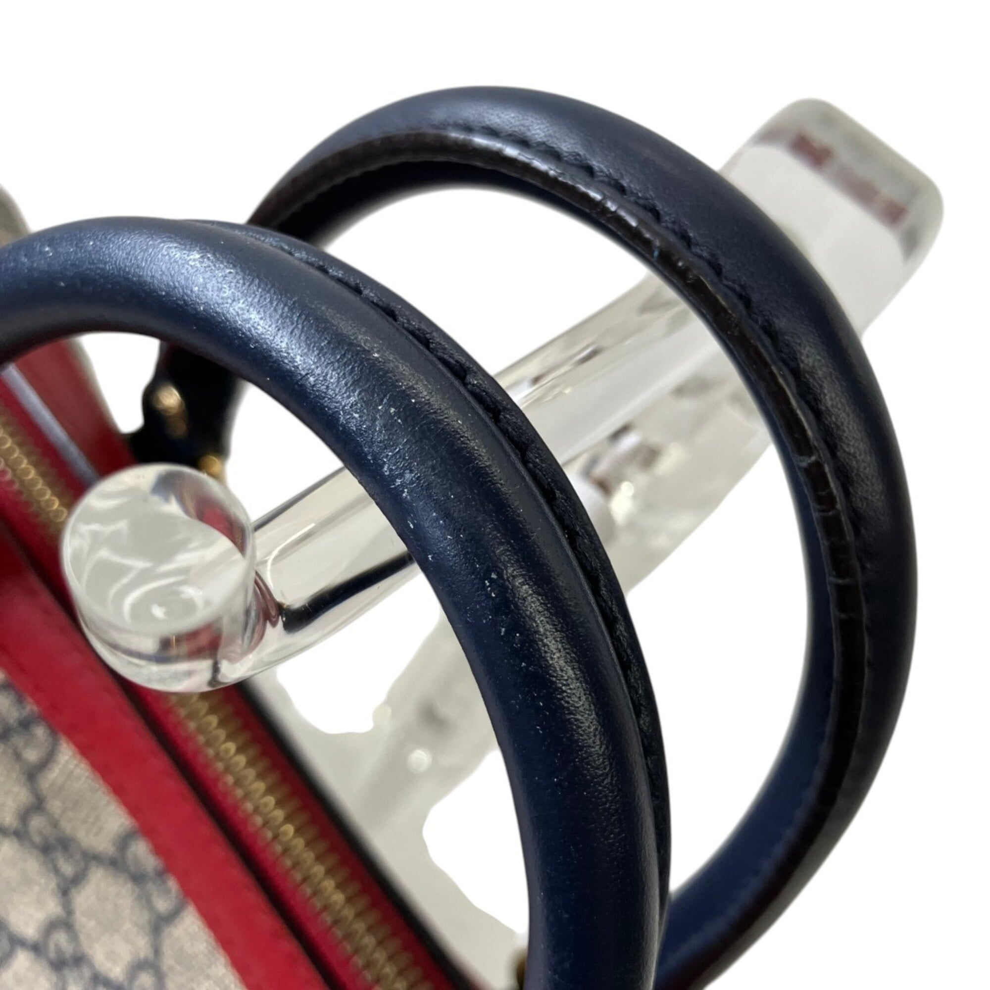 Gucci Gray Red Color Leather Pvc Shoulder Bag (Pre-Owned)